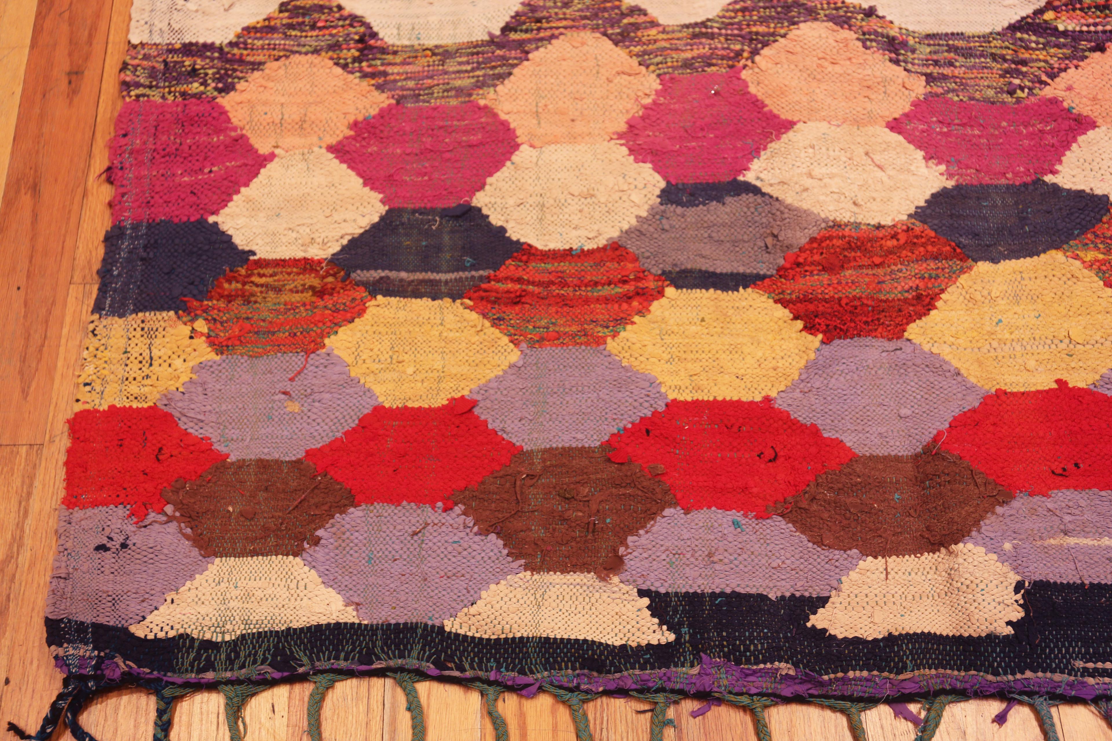 Wool Beautiful Colorful Vintage Moroccan Boucherouite Flatweave Tribal Rug 4'6