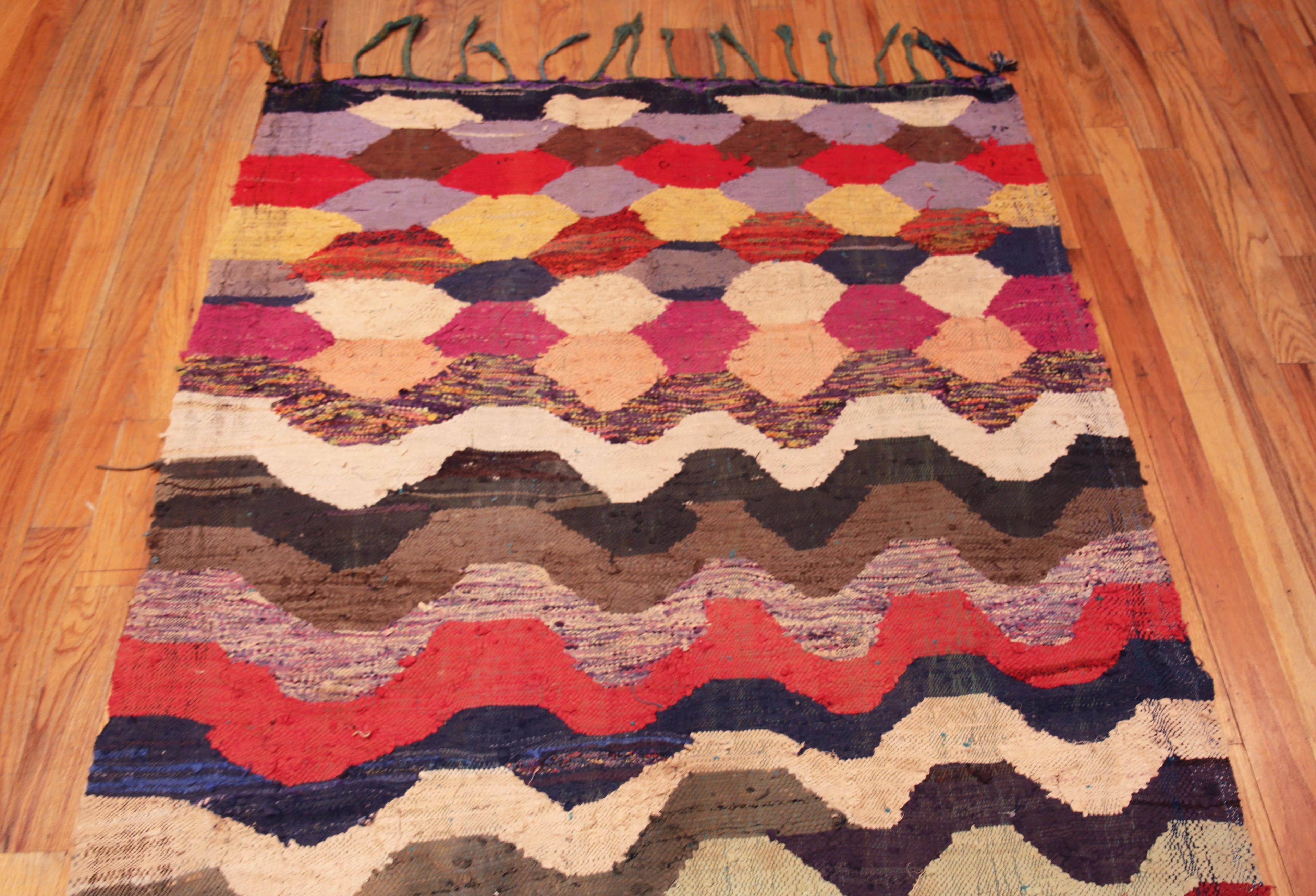 Beautiful Colorful Vintage Moroccan Boucherouite Flatweave Tribal Rug 4'6