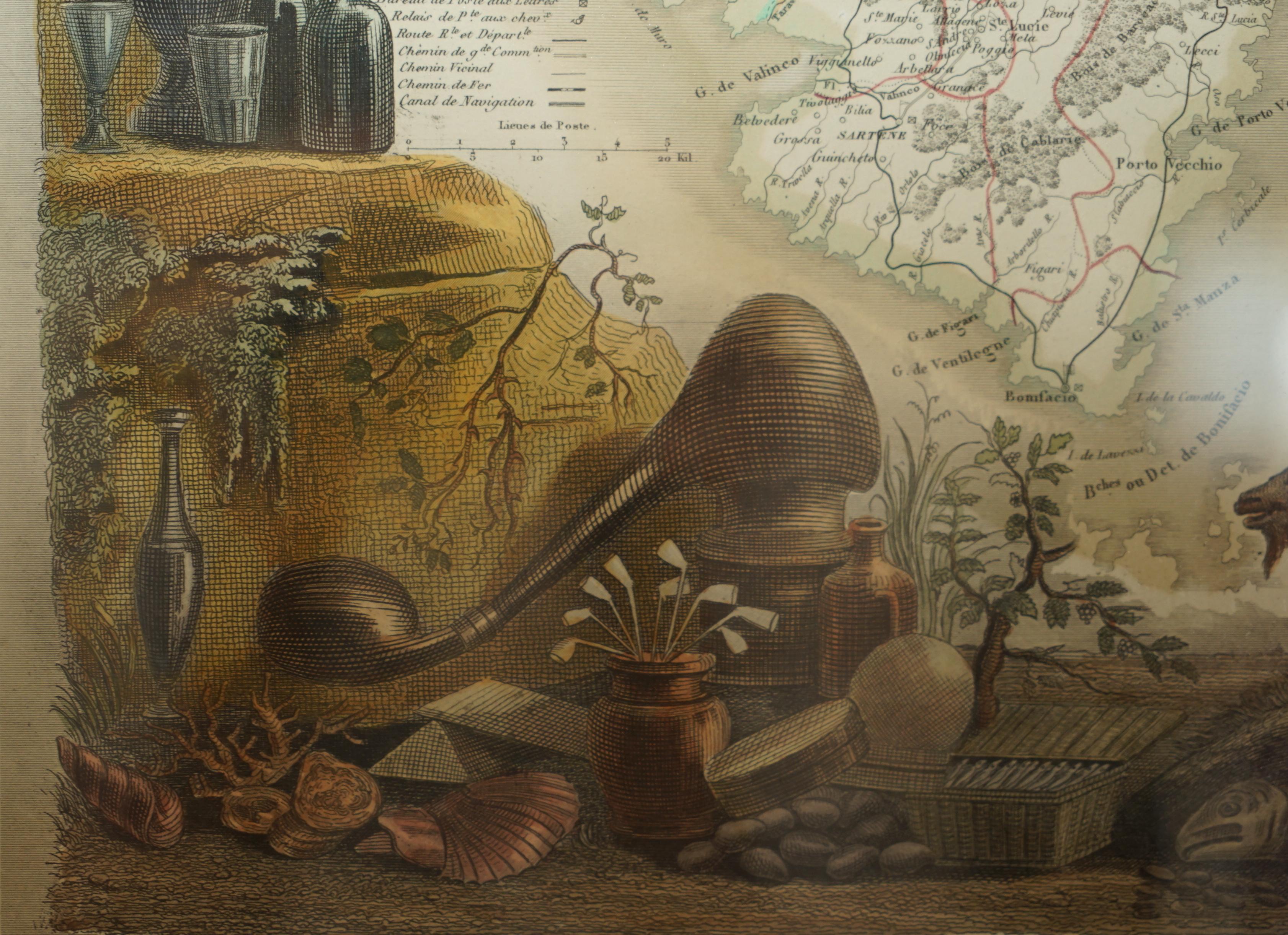 Beautiful Colour French Antique 1856 Hand Watercolour Map of Dept Des La Corse For Sale 4