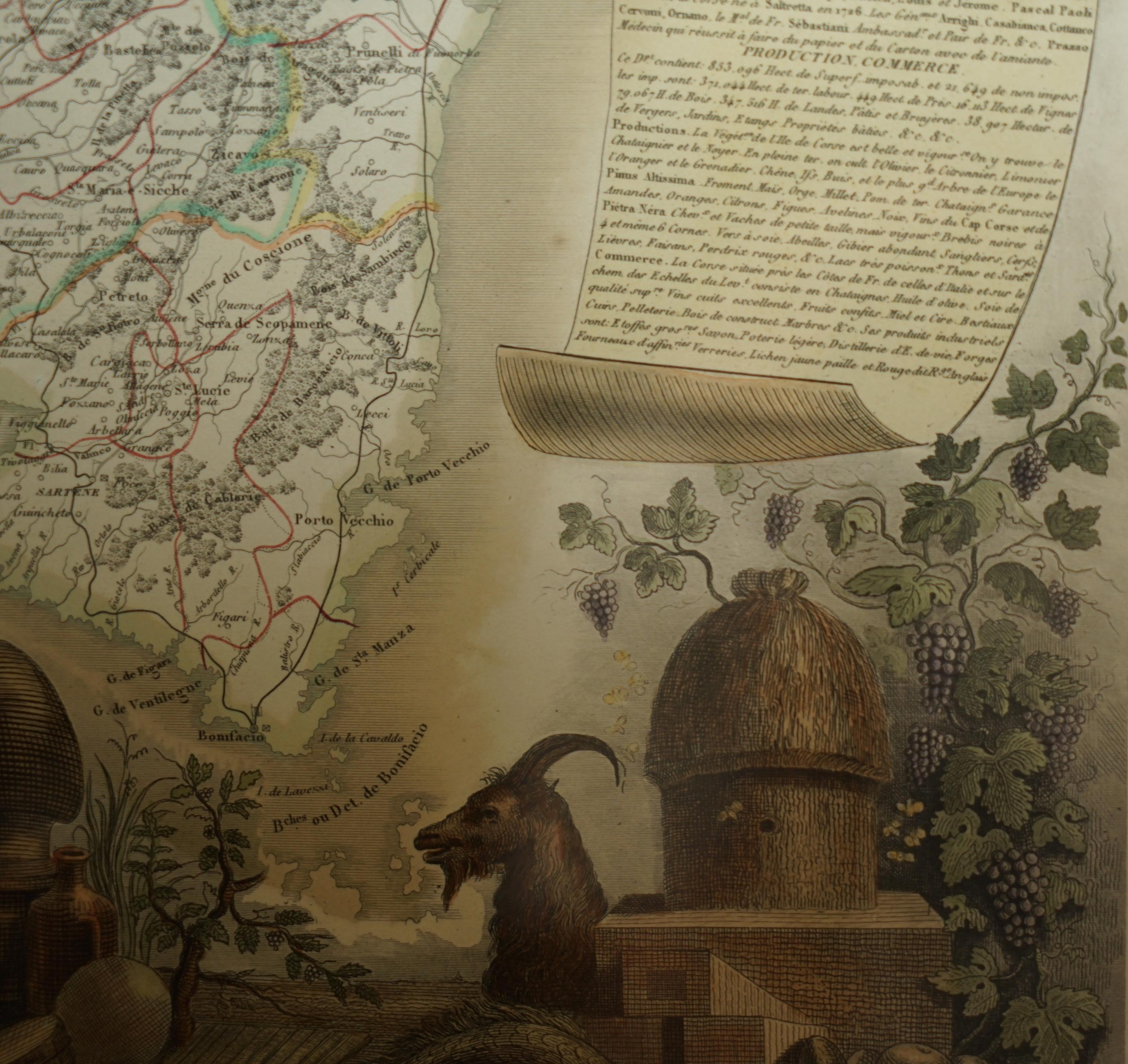 Beautiful Colour French Antique 1856 Hand Watercolour Map of Dept Des La Corse For Sale 6