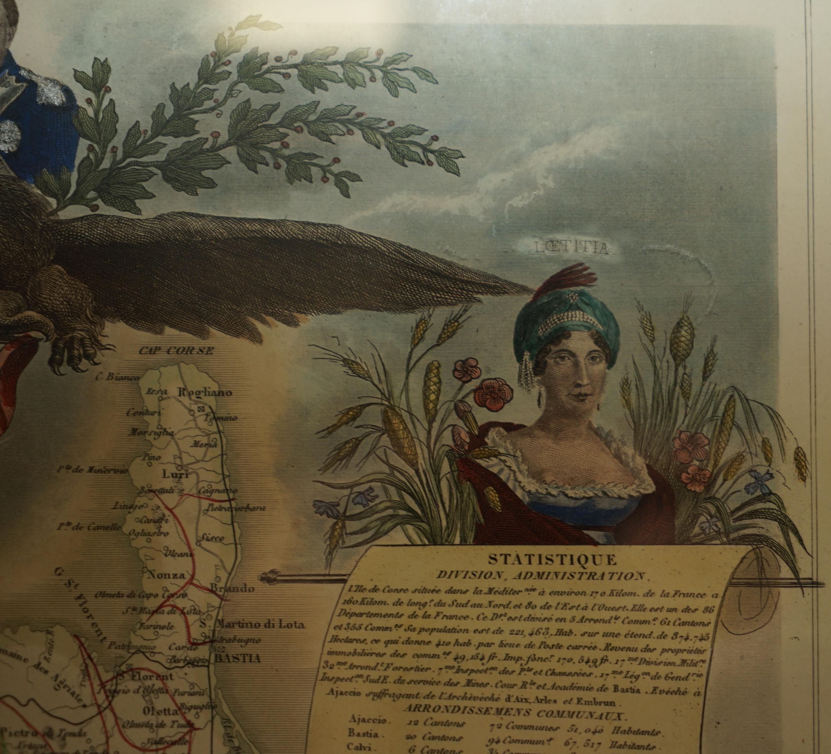 Beautiful Colour French Antique 1856 Hand Watercolour Map of Dept Des La Corse For Sale 8