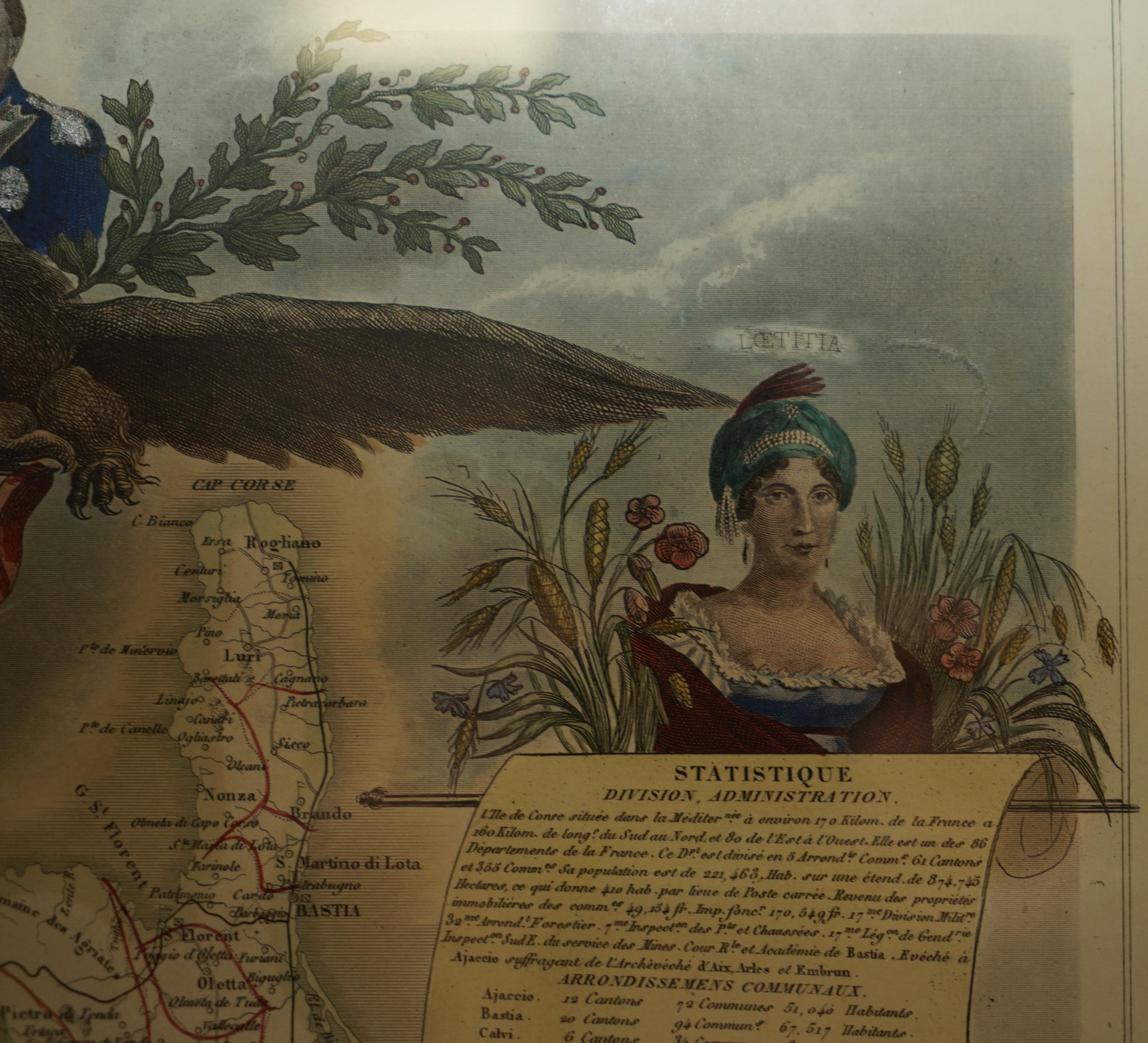 Beautiful Colour French Antique 1856 Hand Watercolour Map of Dept Des La Corse For Sale 9