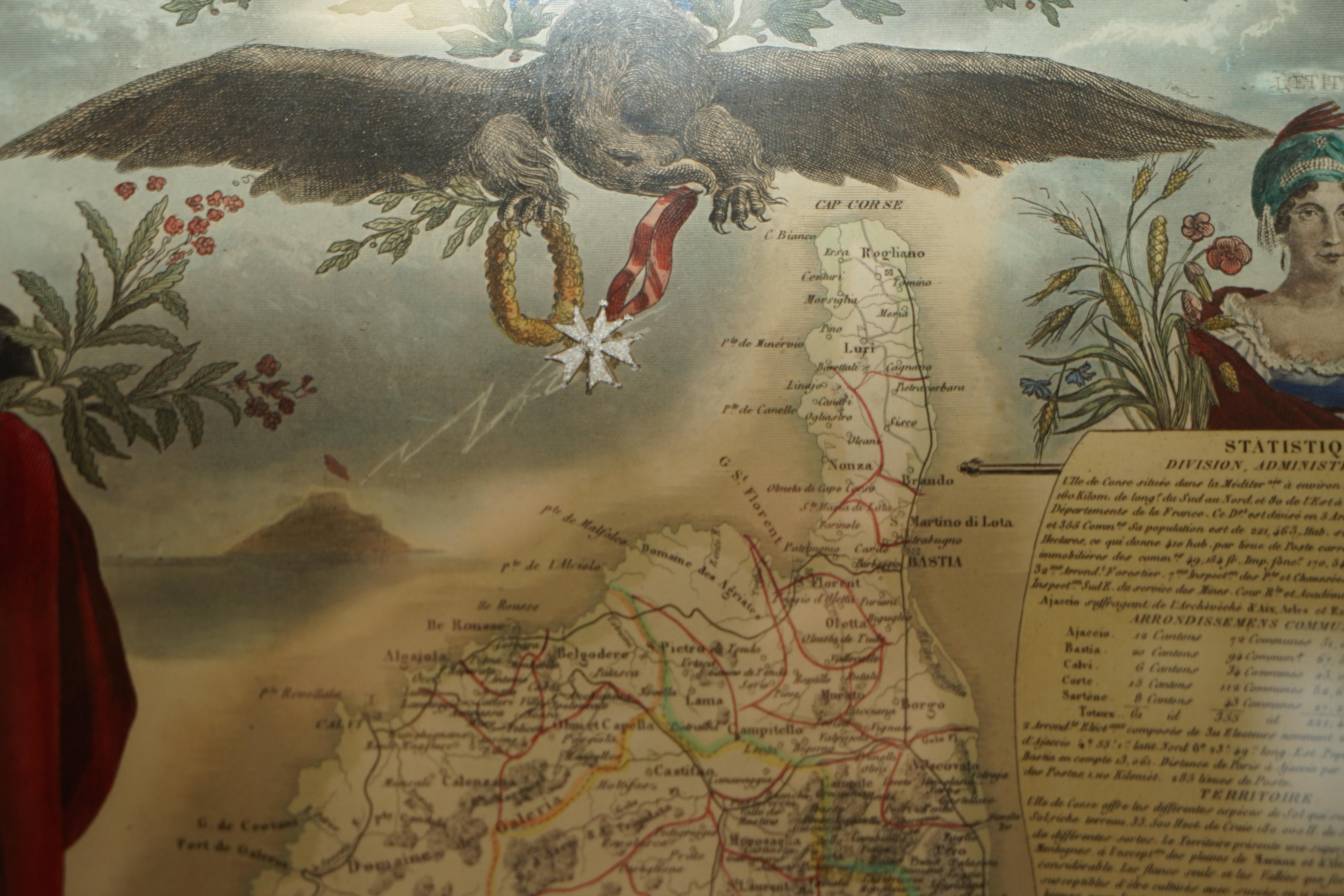 Beautiful Colour French Antique 1856 Hand Watercolour Map of Dept Des La Corse For Sale 9