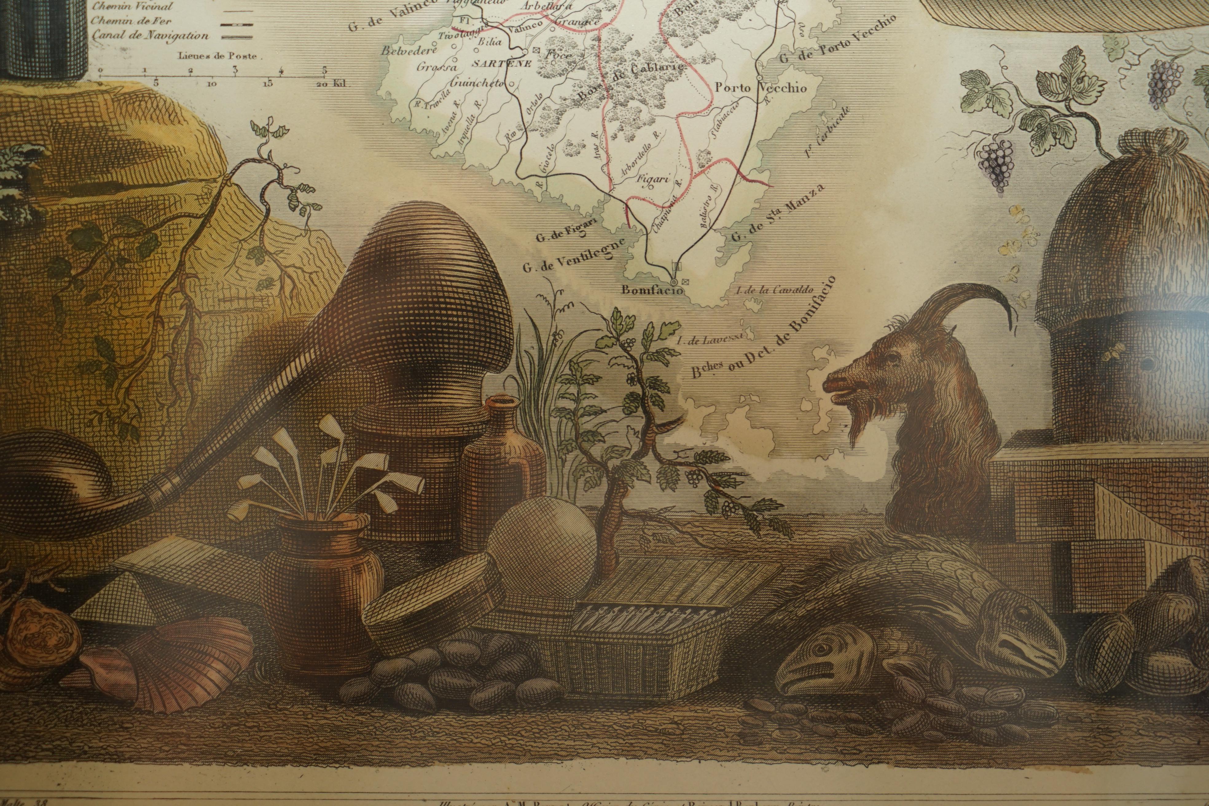 Beautiful Colour French Antique 1856 Hand Watercolour Map of Dept Des La Corse For Sale 11