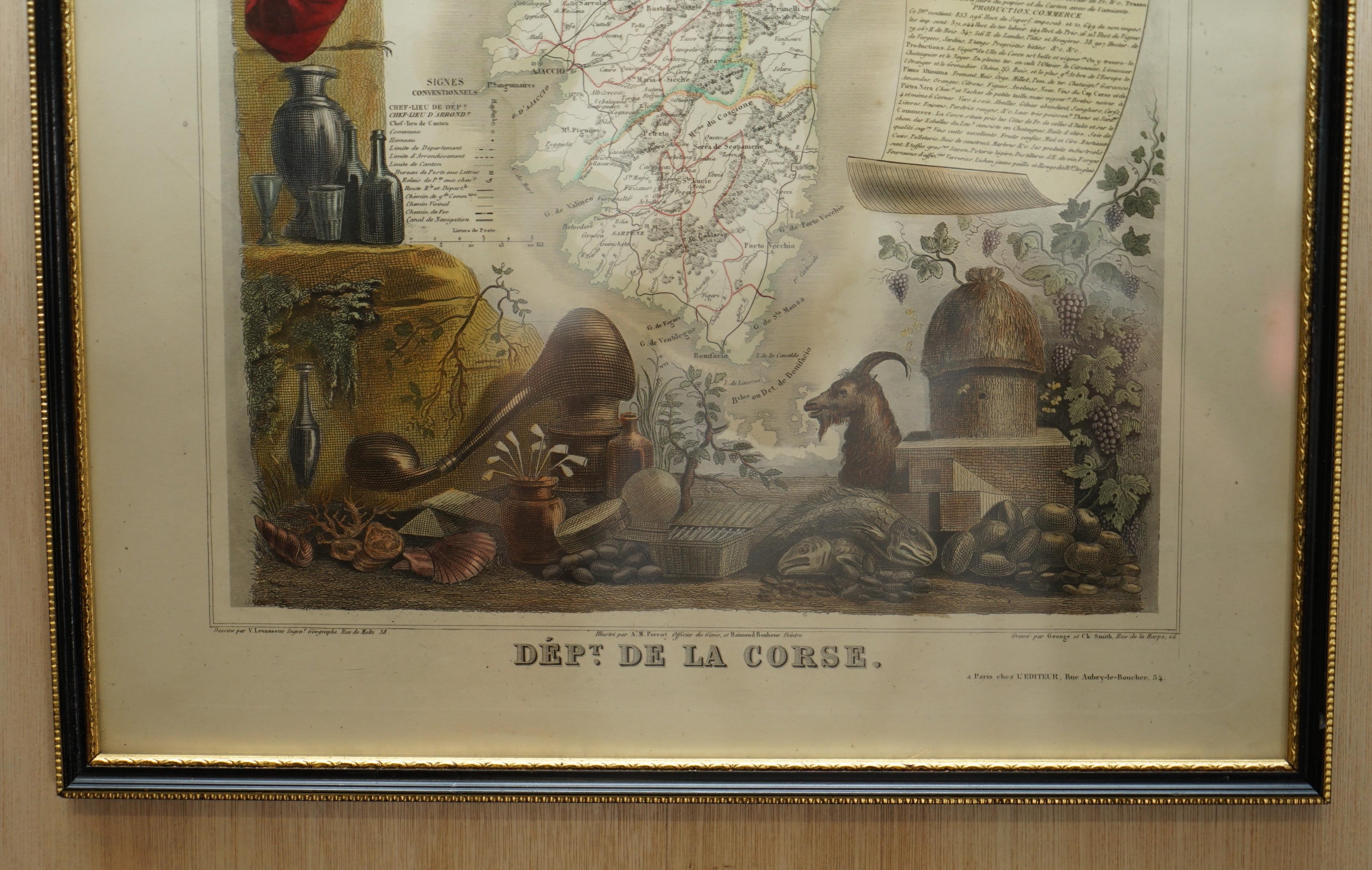 Français Magnifique carte à l'aquarelle française ancienne de 1856 en couleur, réalisée à la main, du département des La Corse en vente