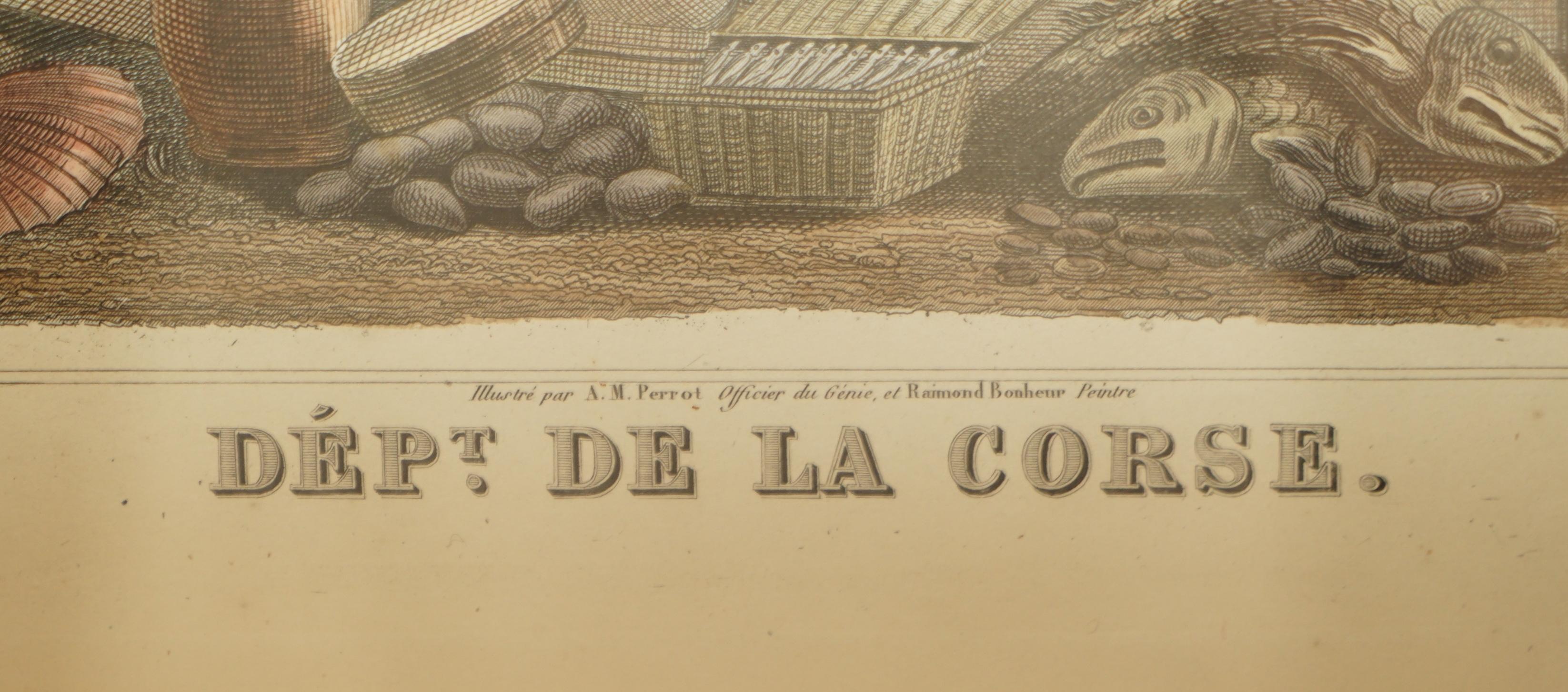 Magnifique carte à l'aquarelle française ancienne de 1856 en couleur, réalisée à la main, du département des La Corse en vente 2