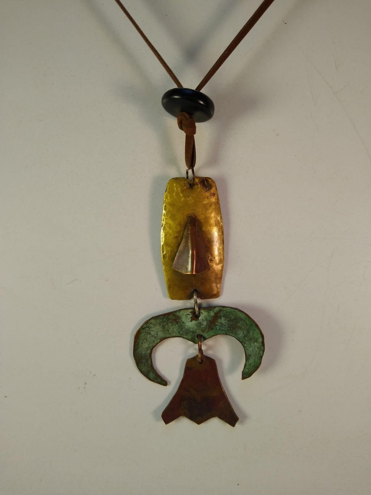 Mid-Century Modern Beautiful Copper and Brass vintage Necklace by Ken Beldin made in Mexico For Sale