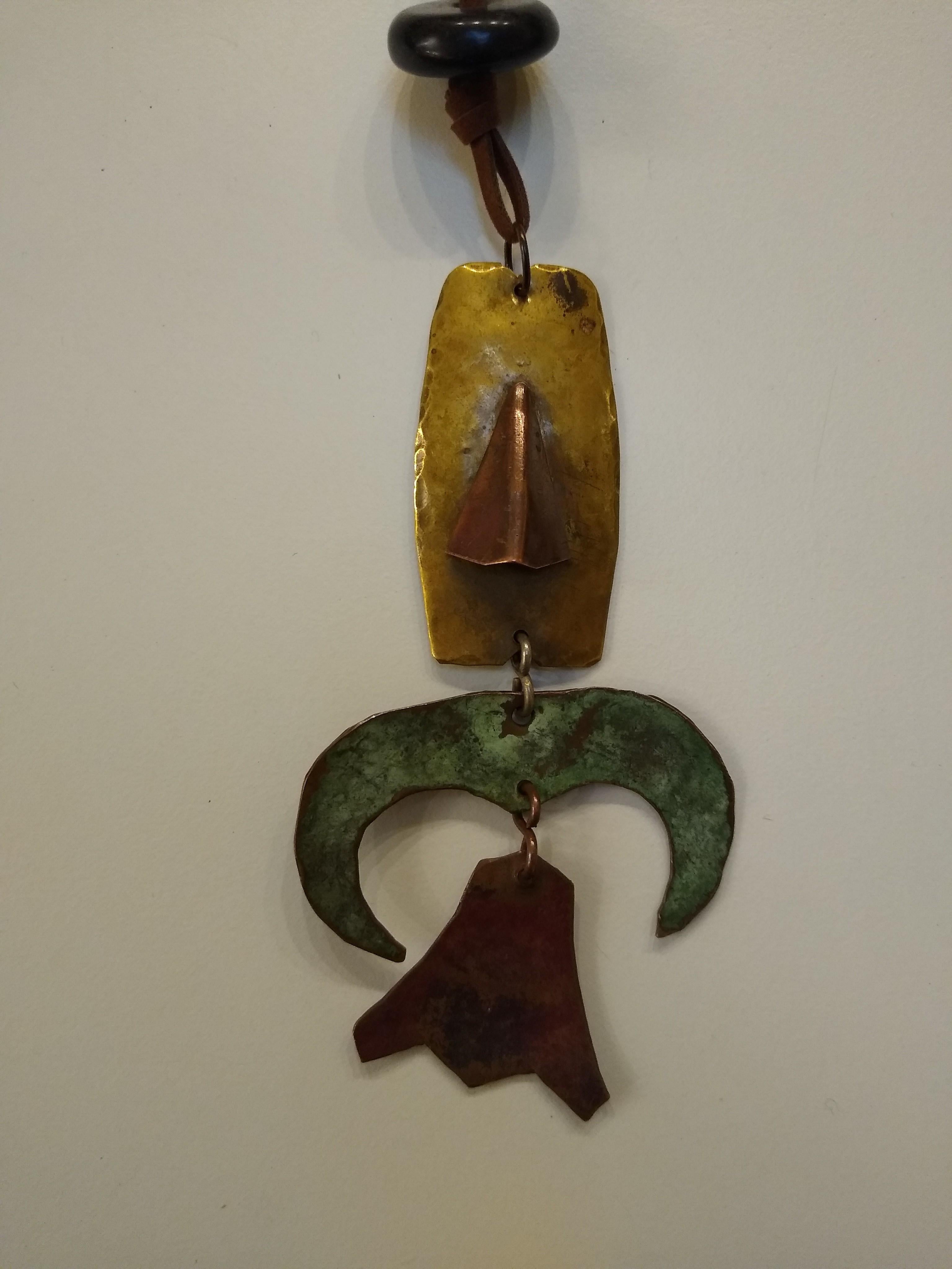 Mexican Beautiful Copper and Brass vintage Necklace by Ken Beldin made in Mexico For Sale