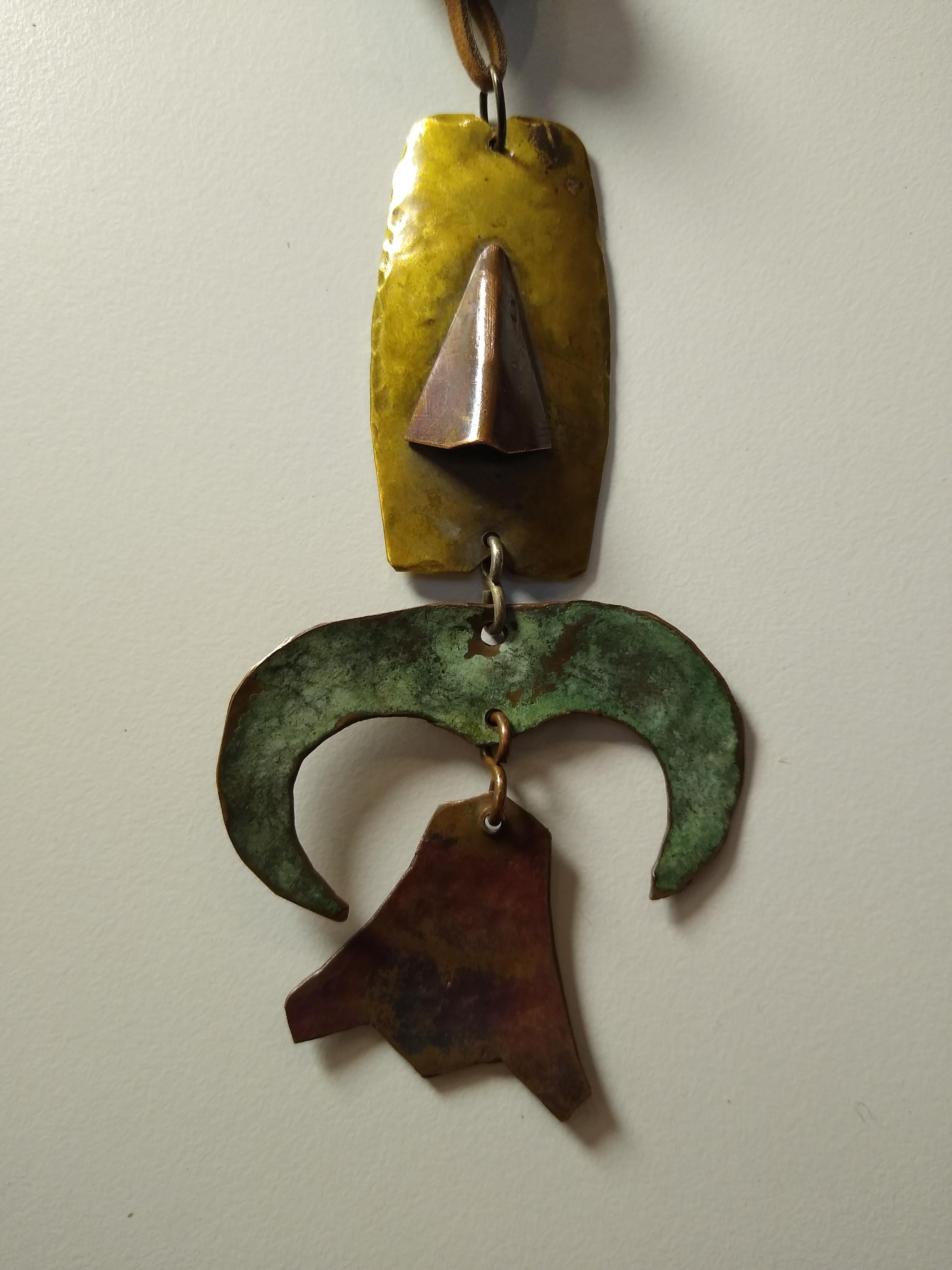 Hand-Crafted Beautiful Copper and Brass vintage Necklace by Ken Beldin made in Mexico For Sale