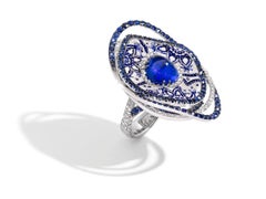 Sicis Jewels 18K White Gold Micromosaic Ring with Tanzanite, Diamonds & Sapphire