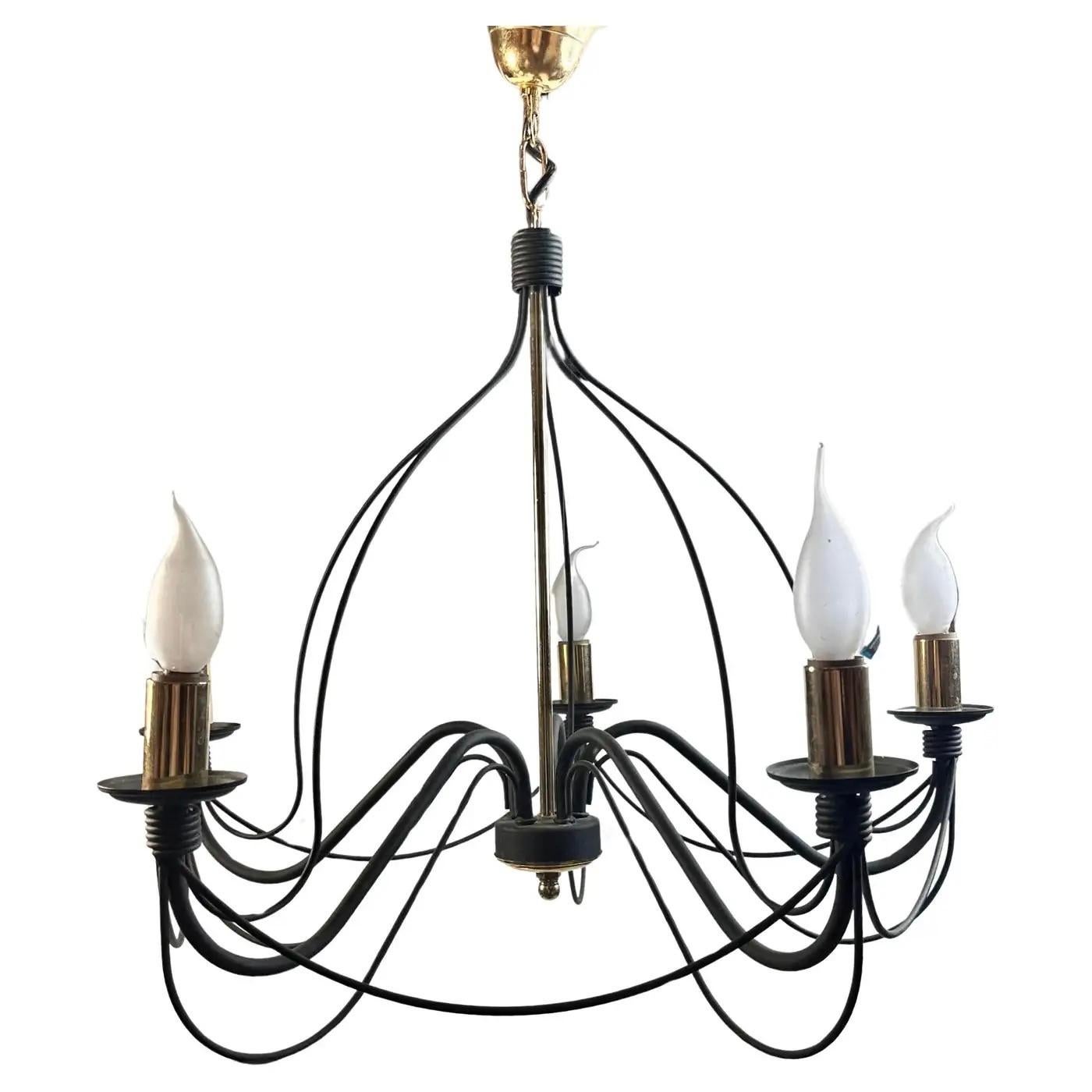 Beautiful Cottage Style Classic Chandelier Weathered Verdigris Look and Brass For Sale 1