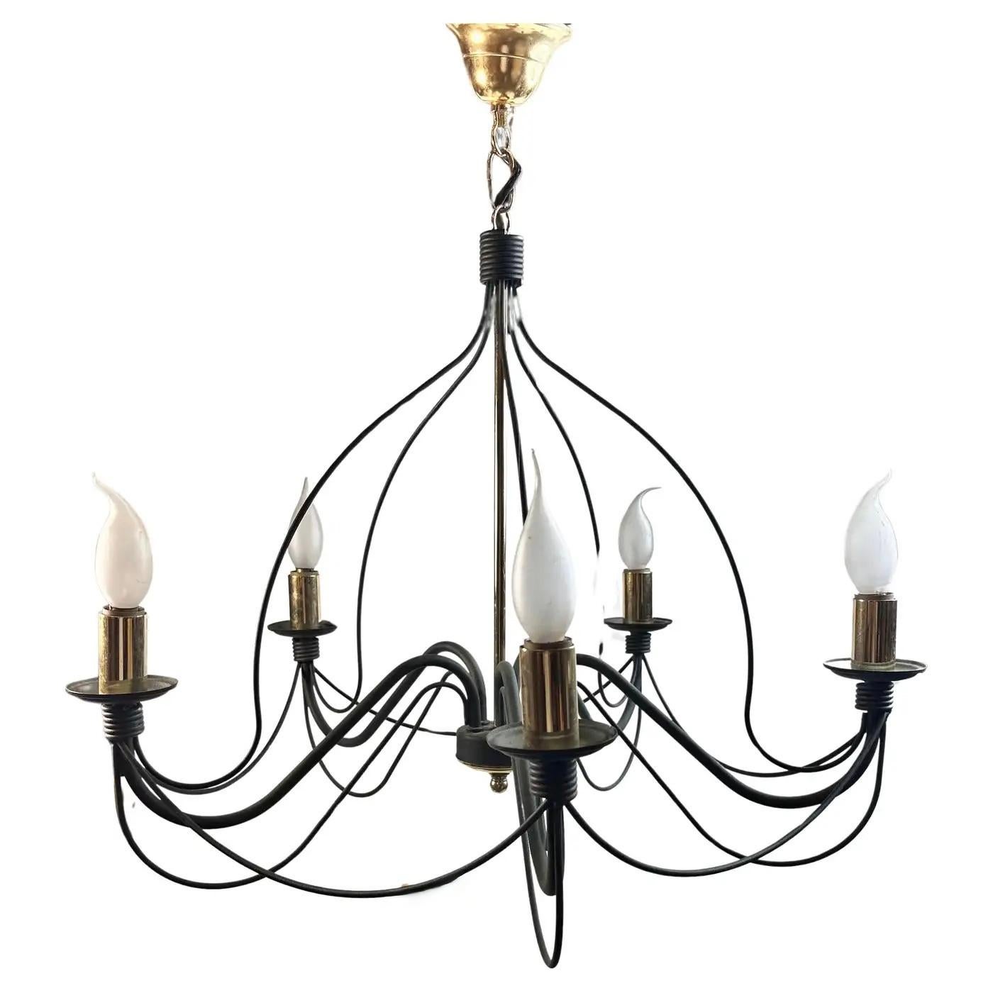 Beautiful Cottage Style Classic Chandelier Weathered Verdigris Look and Brass For Sale 2