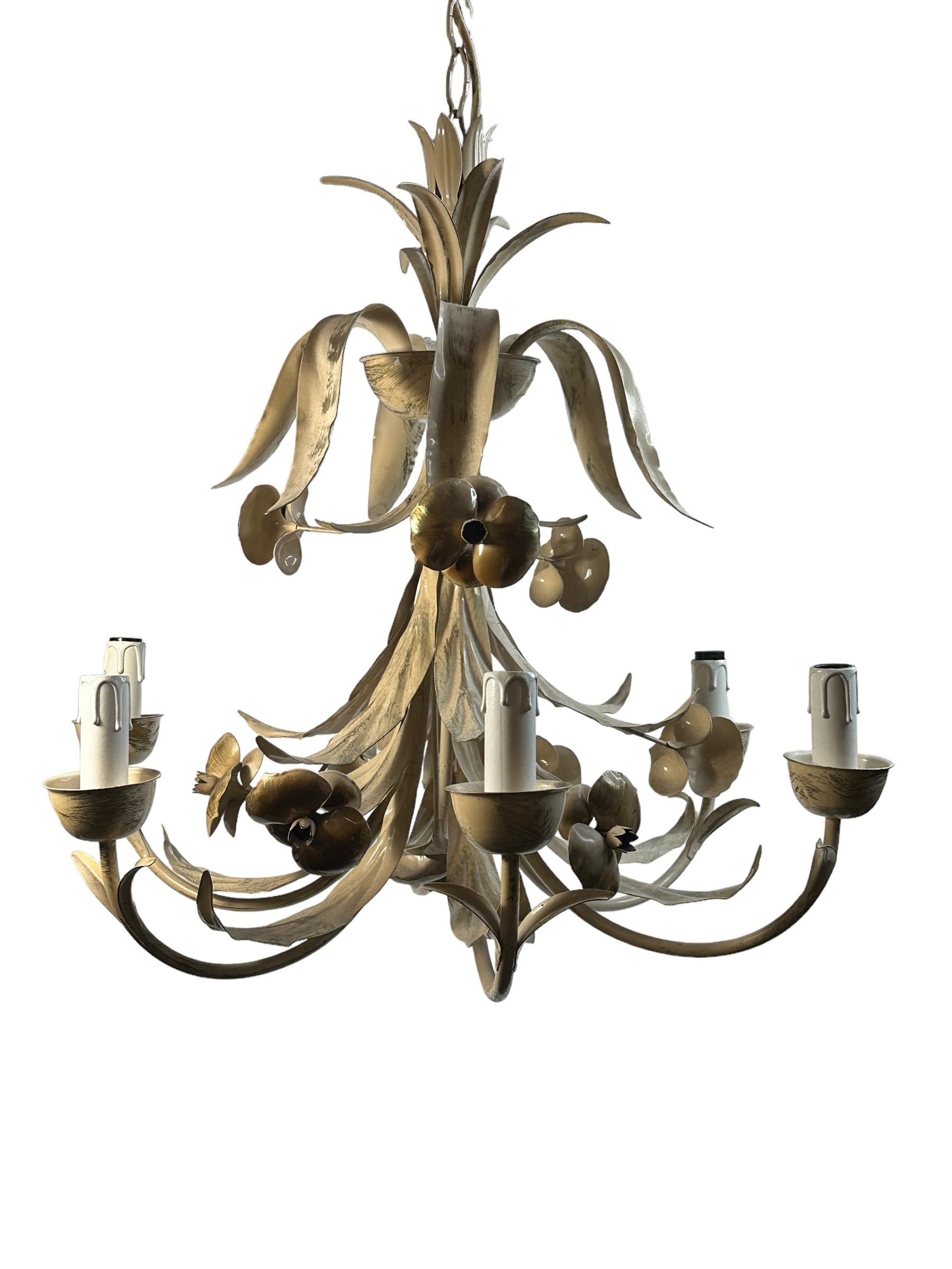 Metal Beautiful Cottage Style Shabby Chic Florence Flower Chandelier Eglo Leuchten For Sale