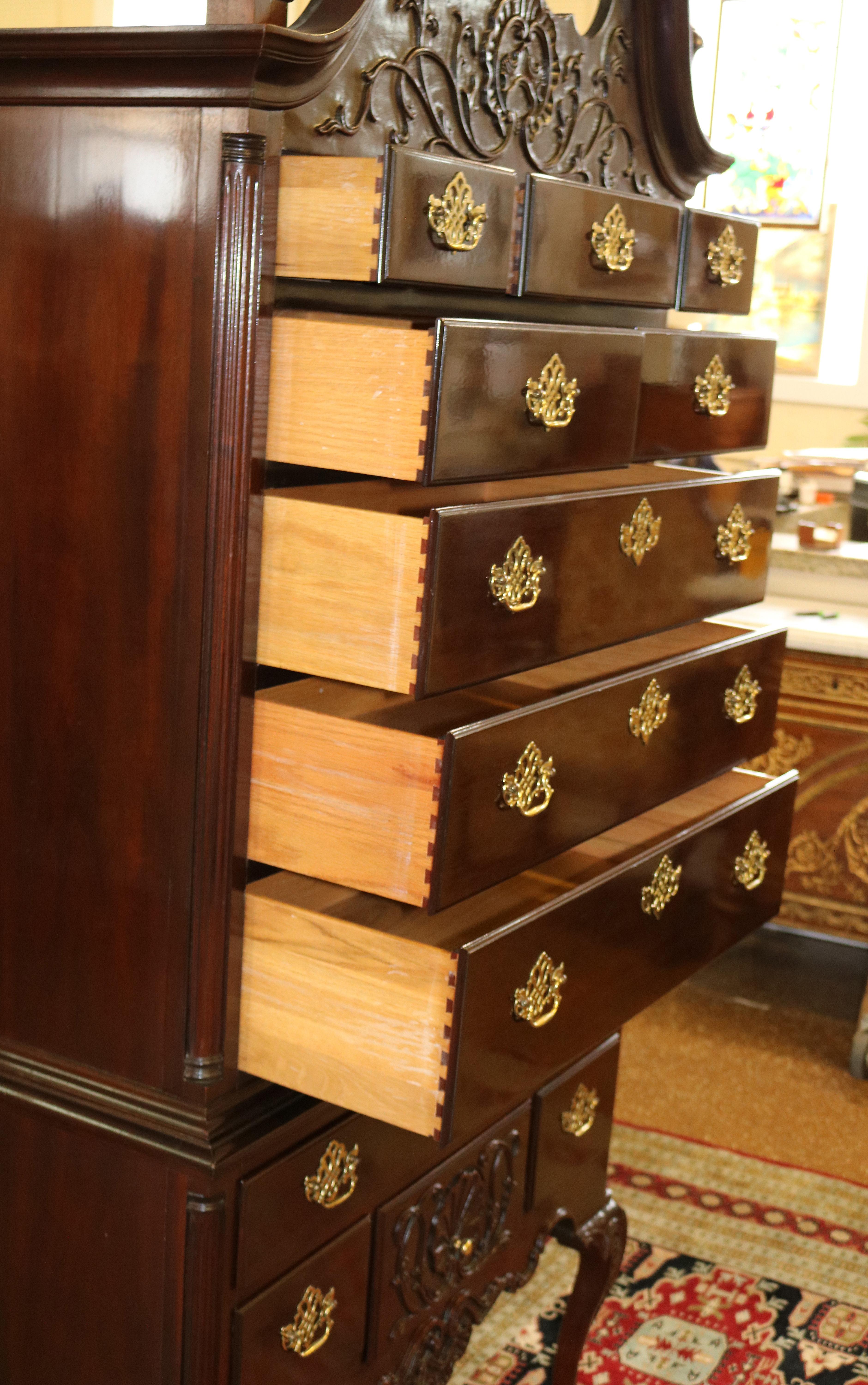 Beautiful Councill Craftsman Mahogany Chippendale High Chest of Drawers Highboy For Sale 9