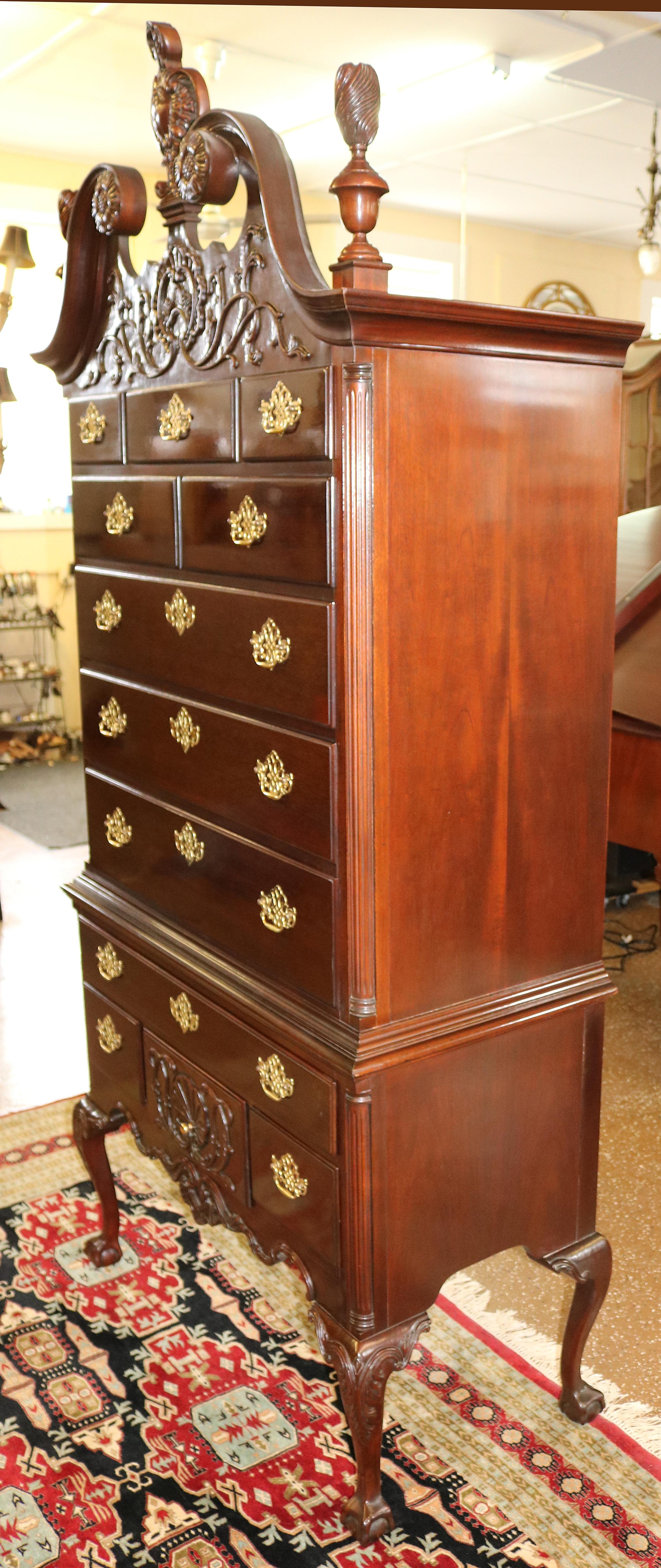 Beautiful Councill Craftsman Mahogany Chippendale High Chest of Drawers Highboy For Sale 1