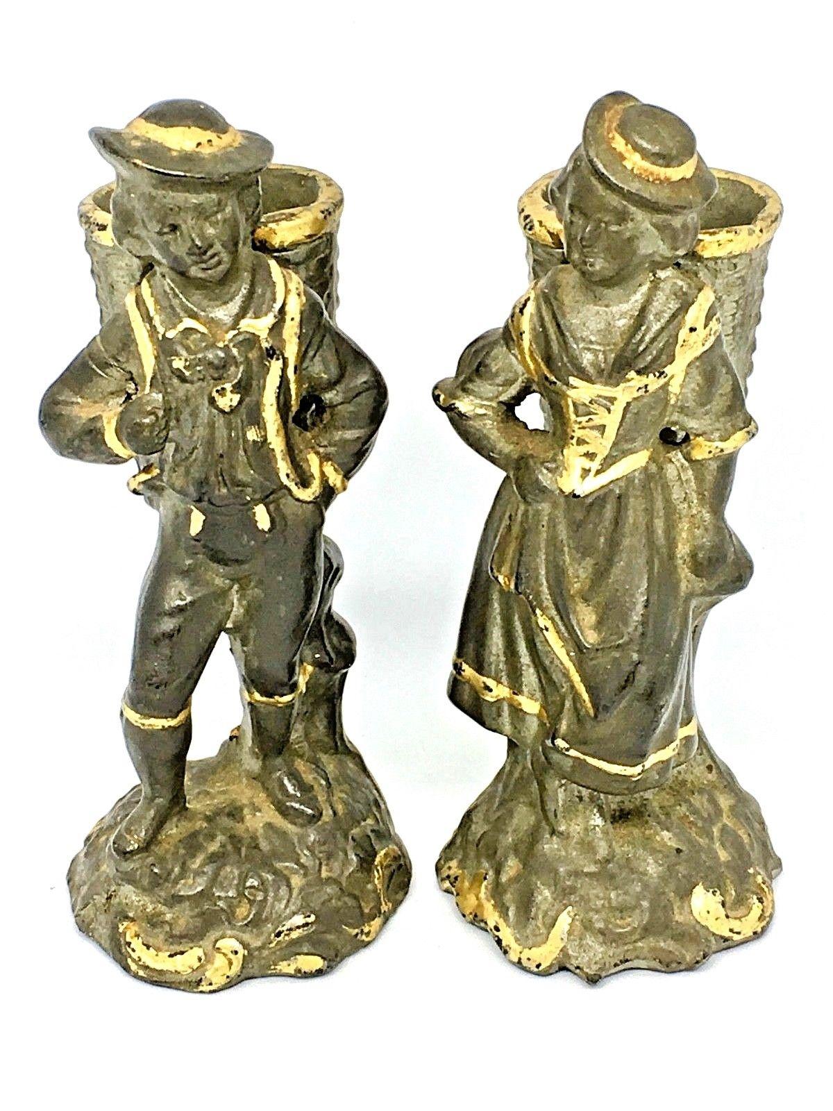 Two antique decorative toothpick holder figurines. Each made of ceramic. A nice original antique item for displaying or just to use. They are in the original as found condition. A very charming set in very good condition. Nice for every table.