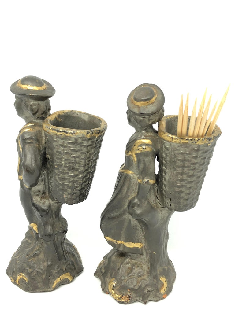 Beautiful Couple Toothpick Holder Figurines Vintage Austria, 1890s For