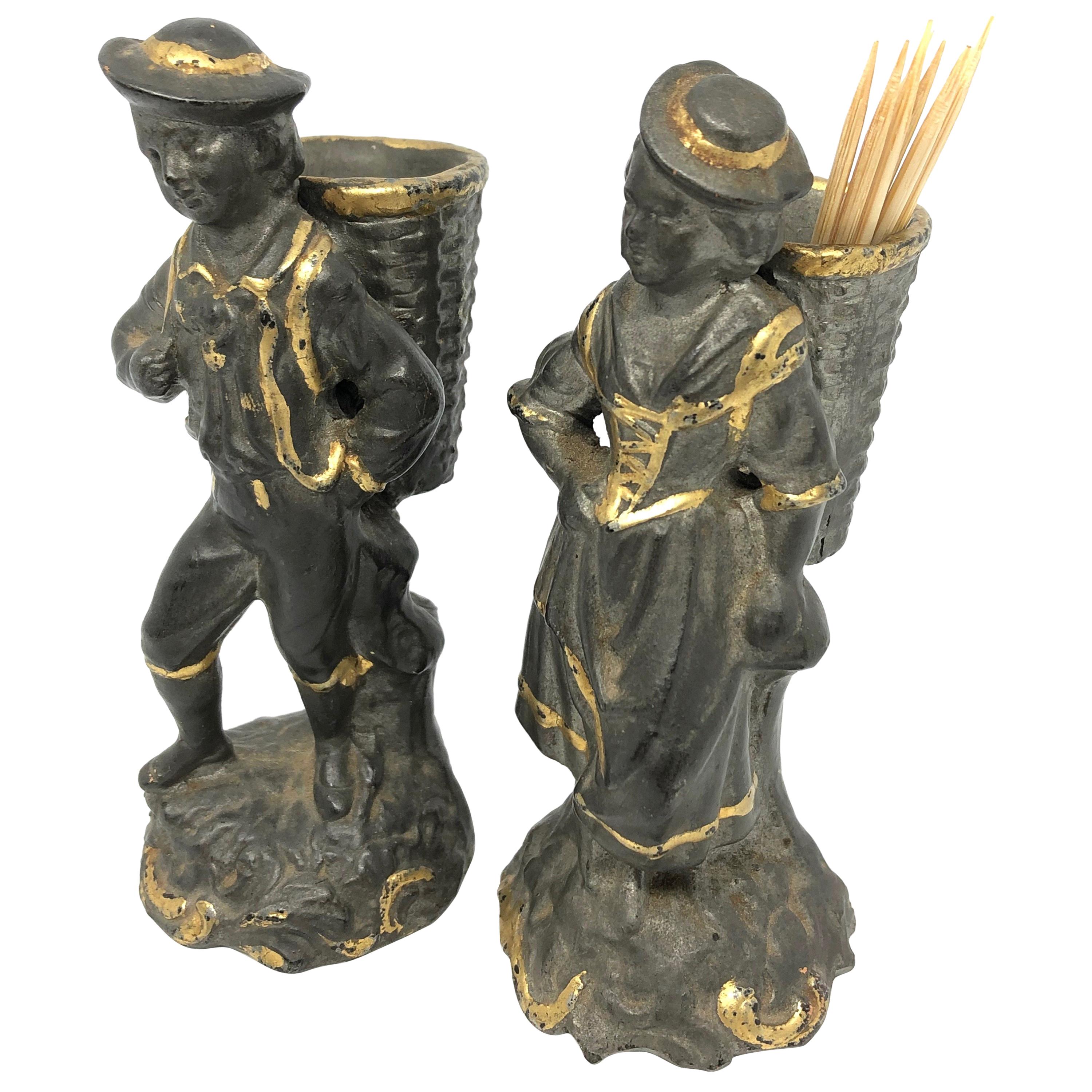 Beautiful Couple Toothpick Holder Figurines Vintage Austria, 1890s