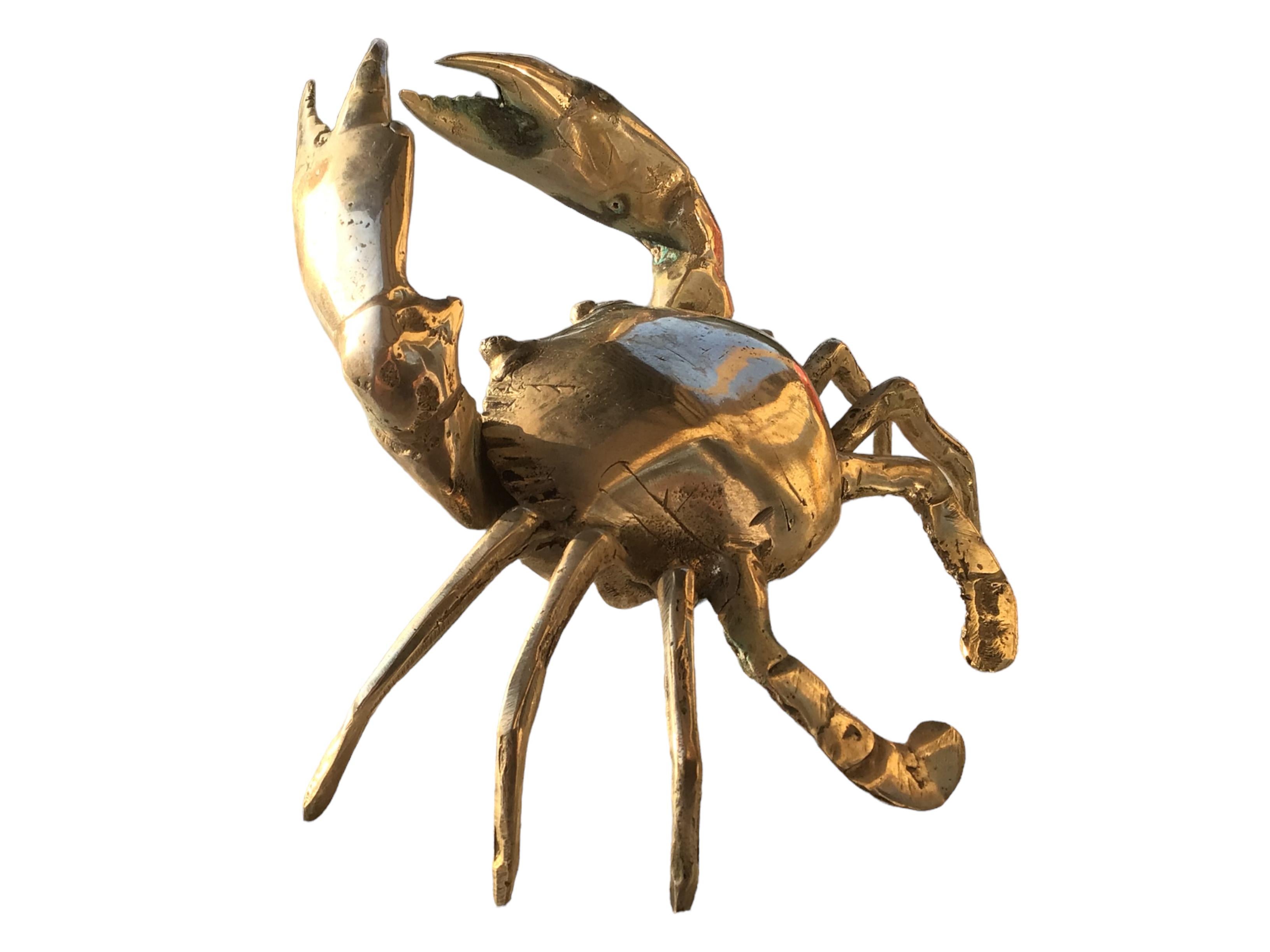 Hand-Crafted Beautiful Crab Sculpture Figure Statue Nickeled Metal, Vintage, Italy, 1980s