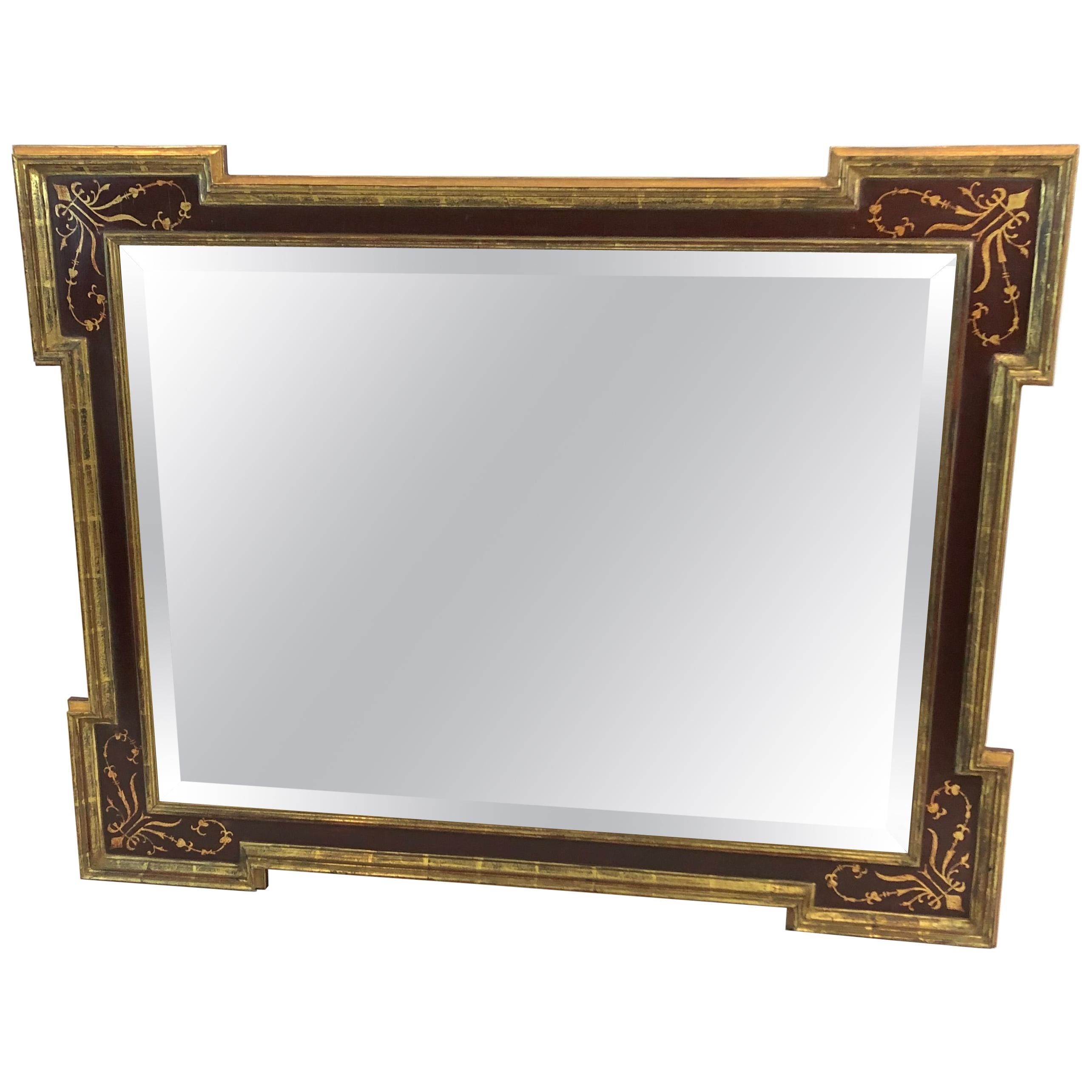 Beautiful Cranberry Painted and Gilded Venetian Style Mirror For Sale