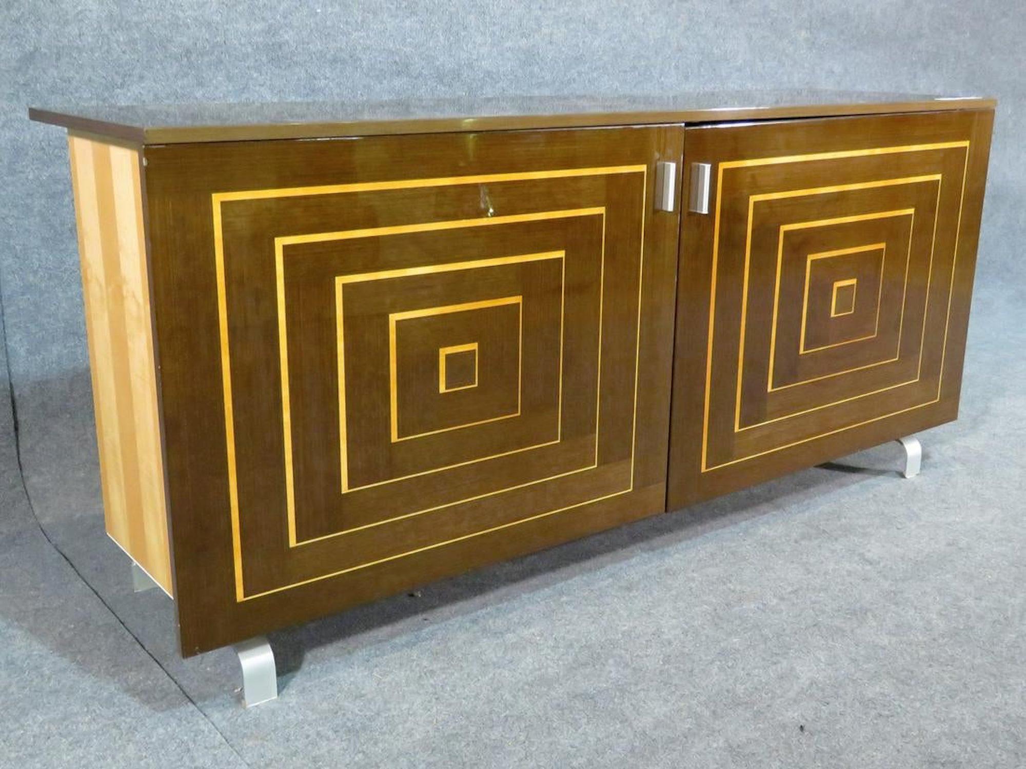 Italian style sideboard cabinet with inlay wood and two cabinets with shelves.
(Please confirm item location - NY or NJ - with dealer).
 