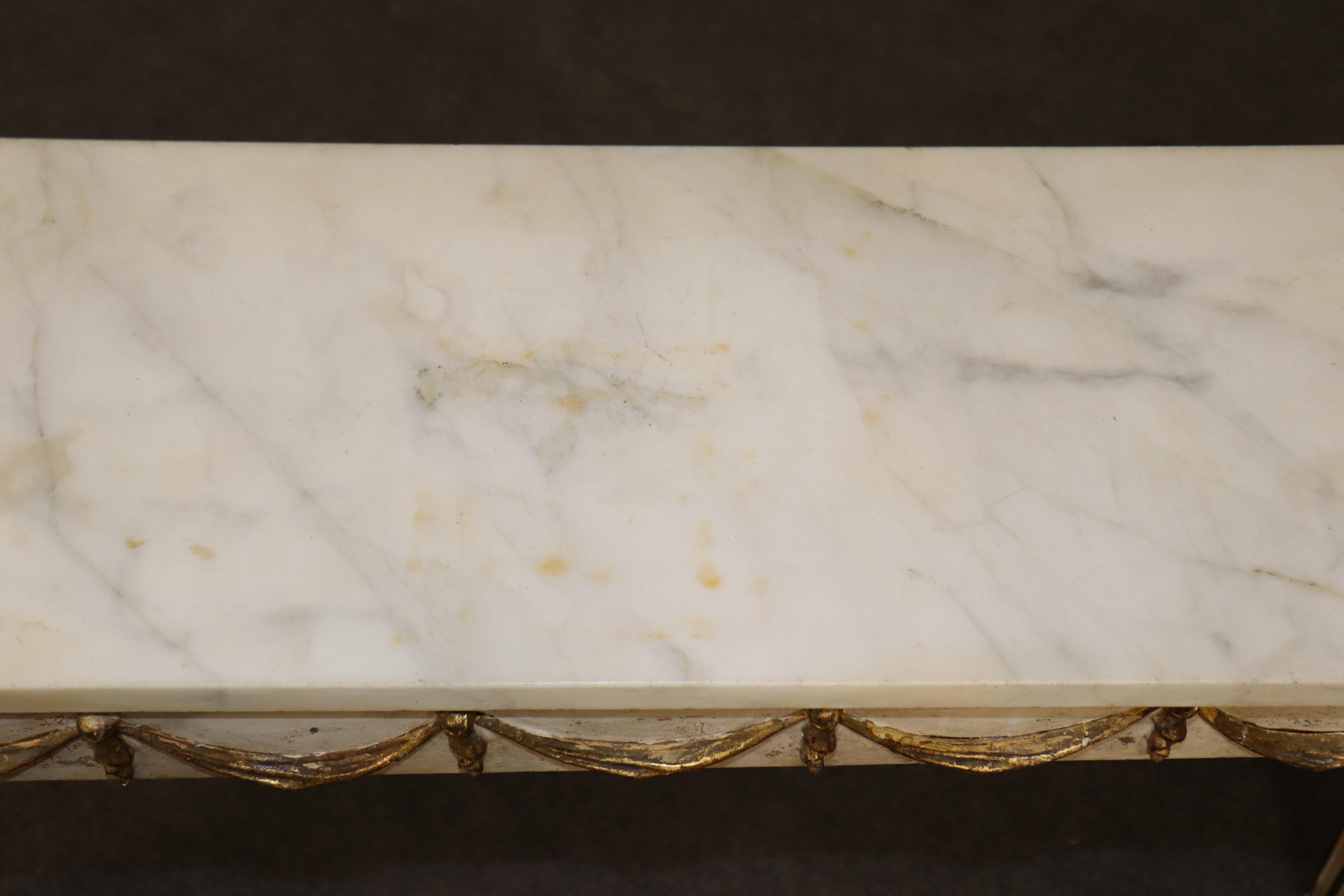 Beautiful Creme Painted Gilt Marble Top Italian Neoclassical Console Table For Sale 6