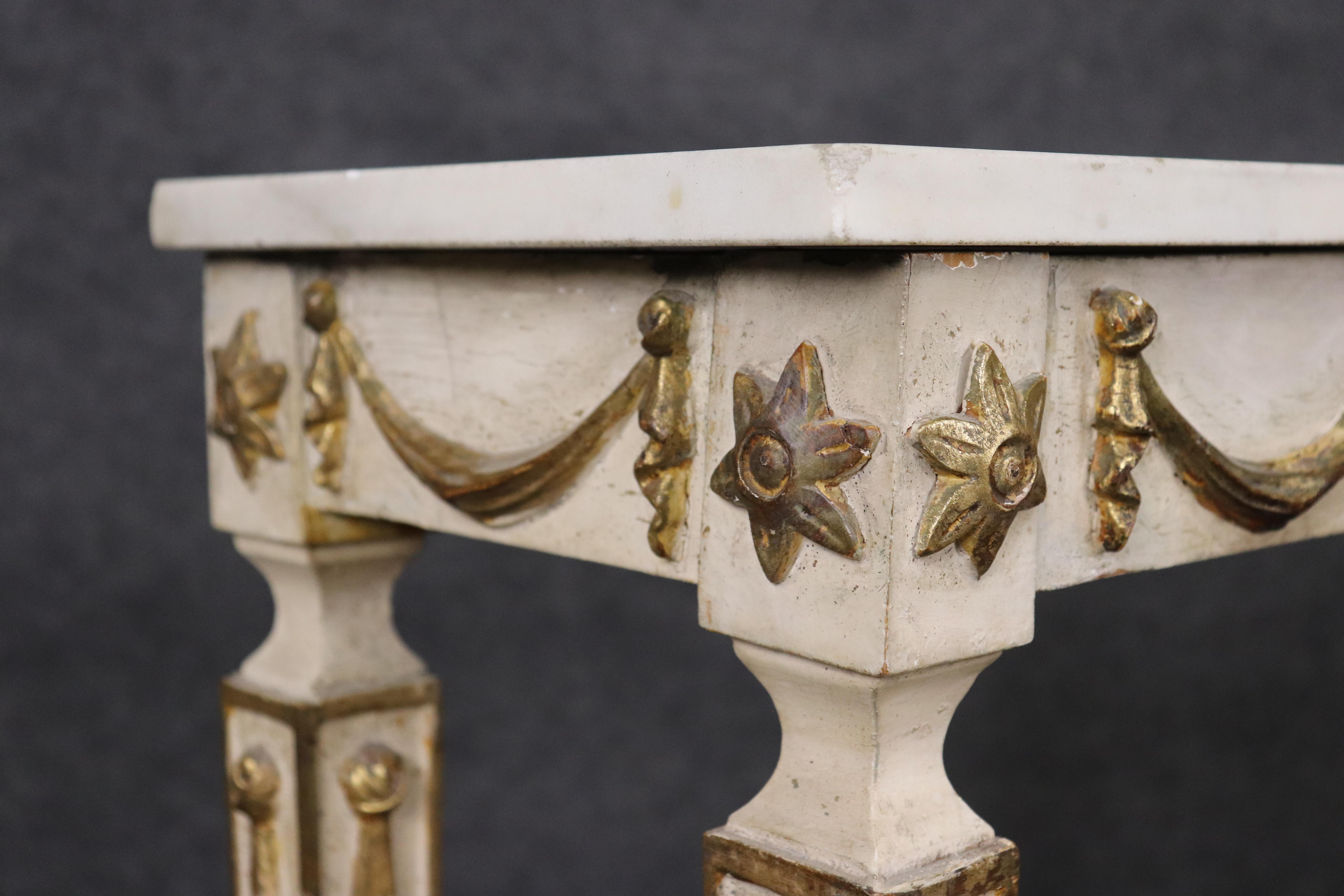 Beautiful Creme Painted Gilt Marble Top Italian Neoclassical Console Table For Sale 1