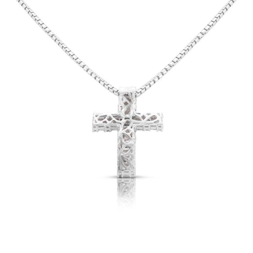 Beautiful Cross Necklace with 2.21ct Mixed Shaped Diamonds in 18K White Gold For Sale 1