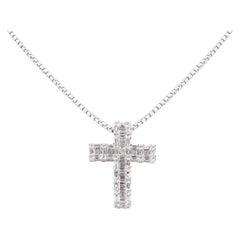 Beautiful Cross Necklace with 2.21ct Mixed Shaped Diamonds in 18K White Gold