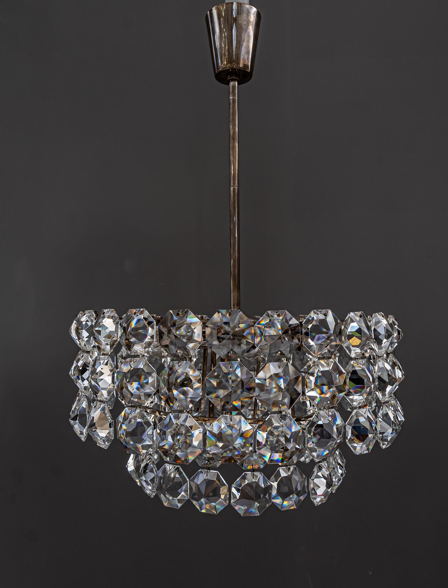 Plated Beautiful Crystal Chandelier by Bakalowits & Sons, Vienna, 1960s For Sale
