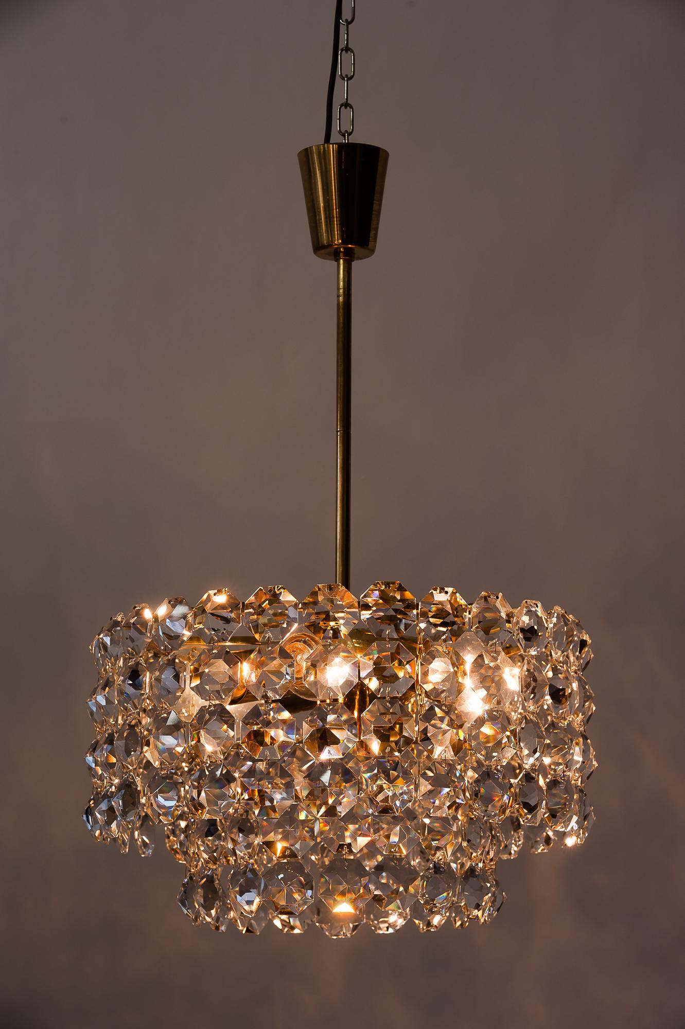 Brass Beautiful Crystal Chandelier by Bakalowits & Sons, Vienna, 1960s