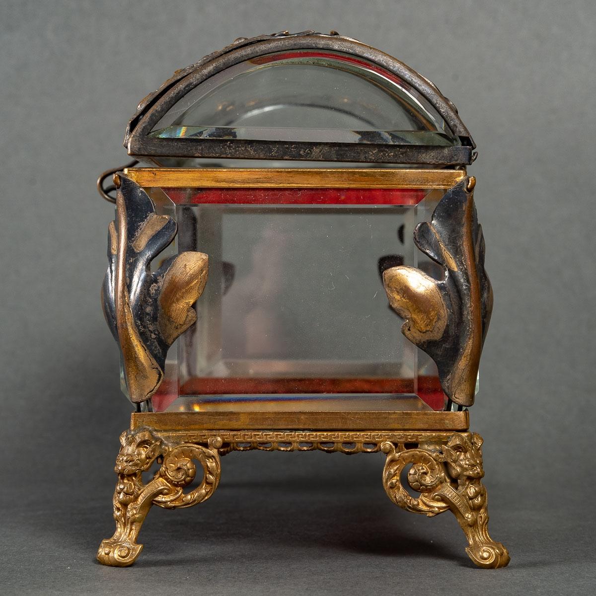 19th Century Beautiful Crystal Jewelry Box, Mounted in Silver and Gilded Bronze For Sale