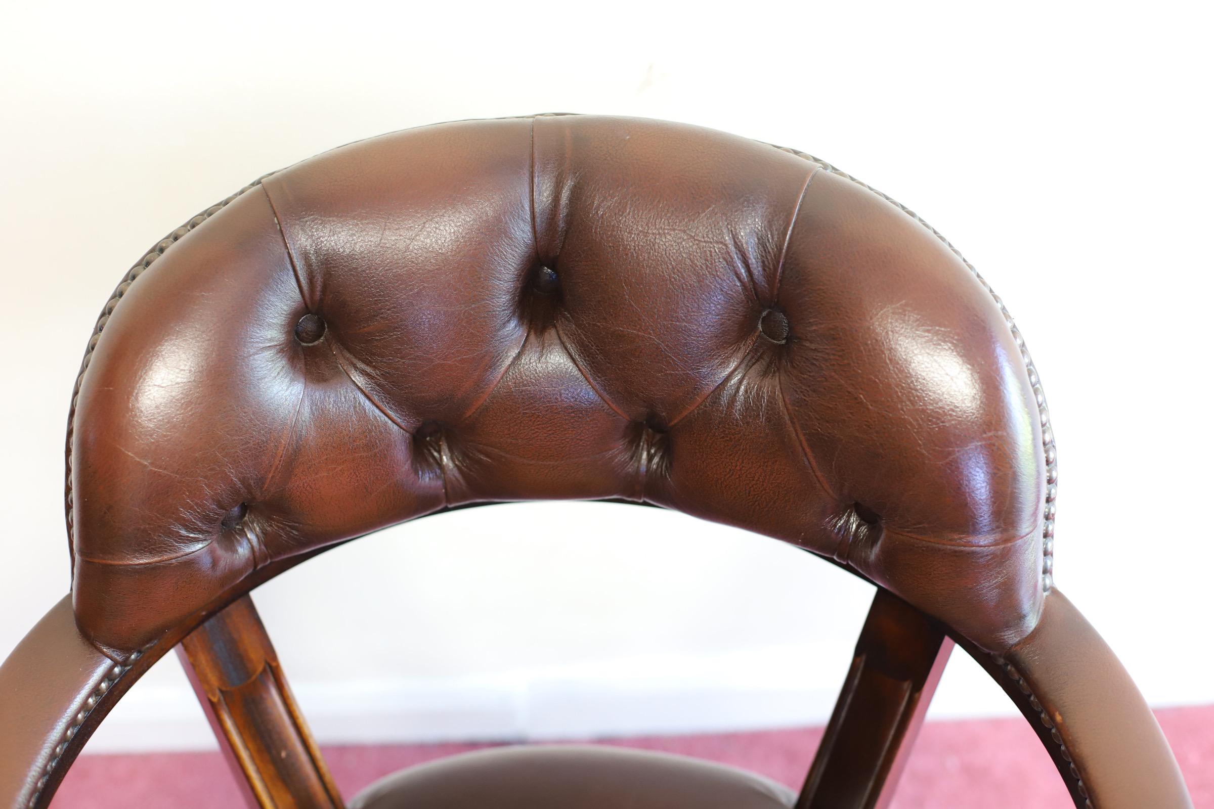Beautiful Cushioned Chesterfield Captain Leather Chair  For Sale 2