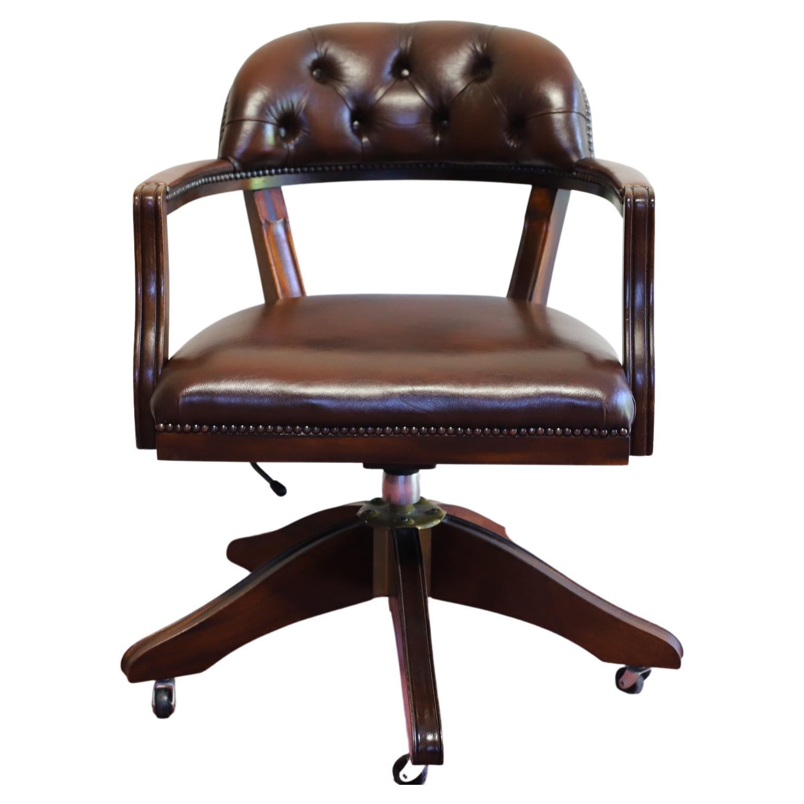 Beautiful Cushioned Chesterfield Captain Leather Chair  For Sale