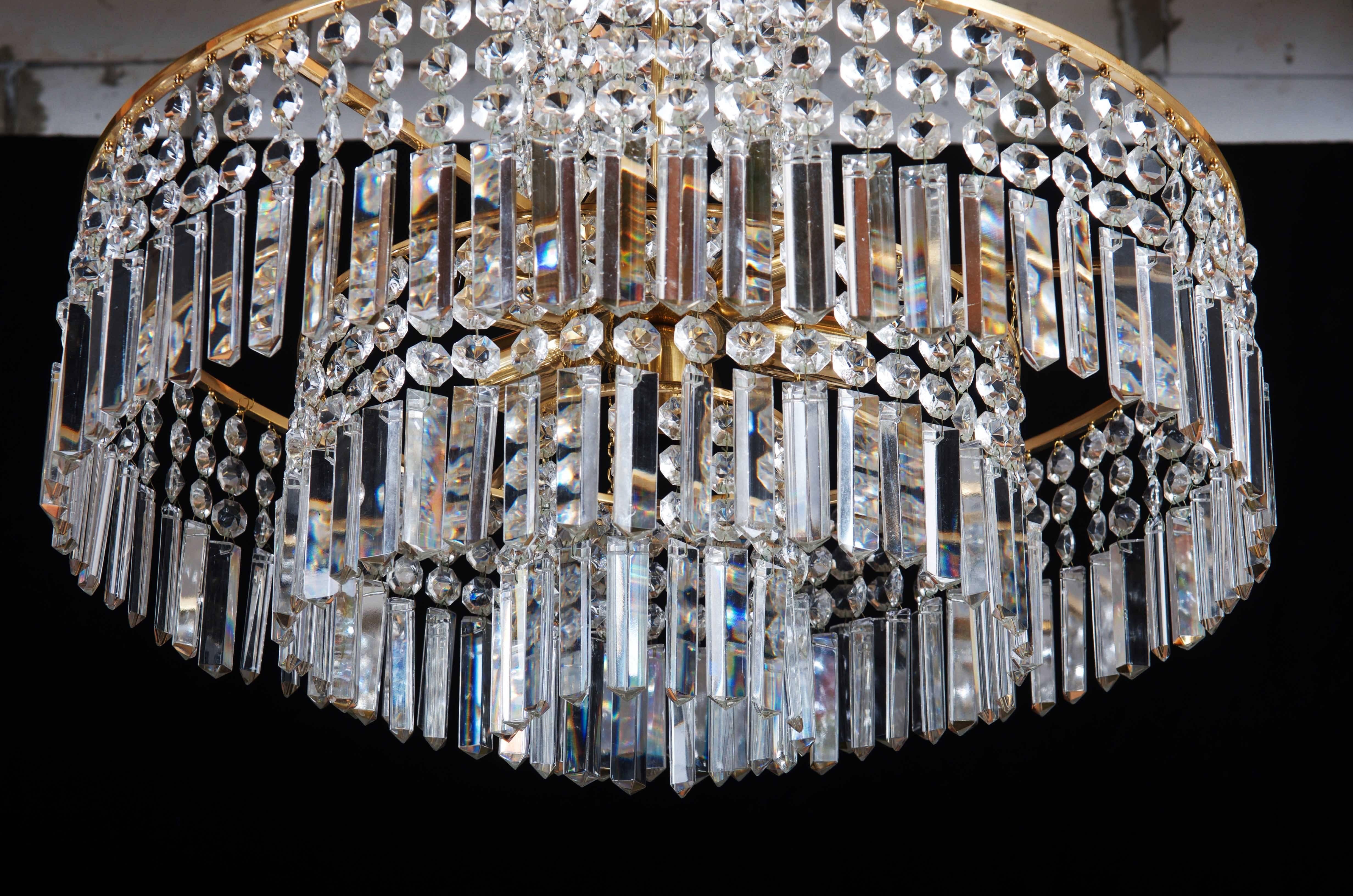 Brass Beautiful Cut Crystal Chandelier by Bakalowits For Sale