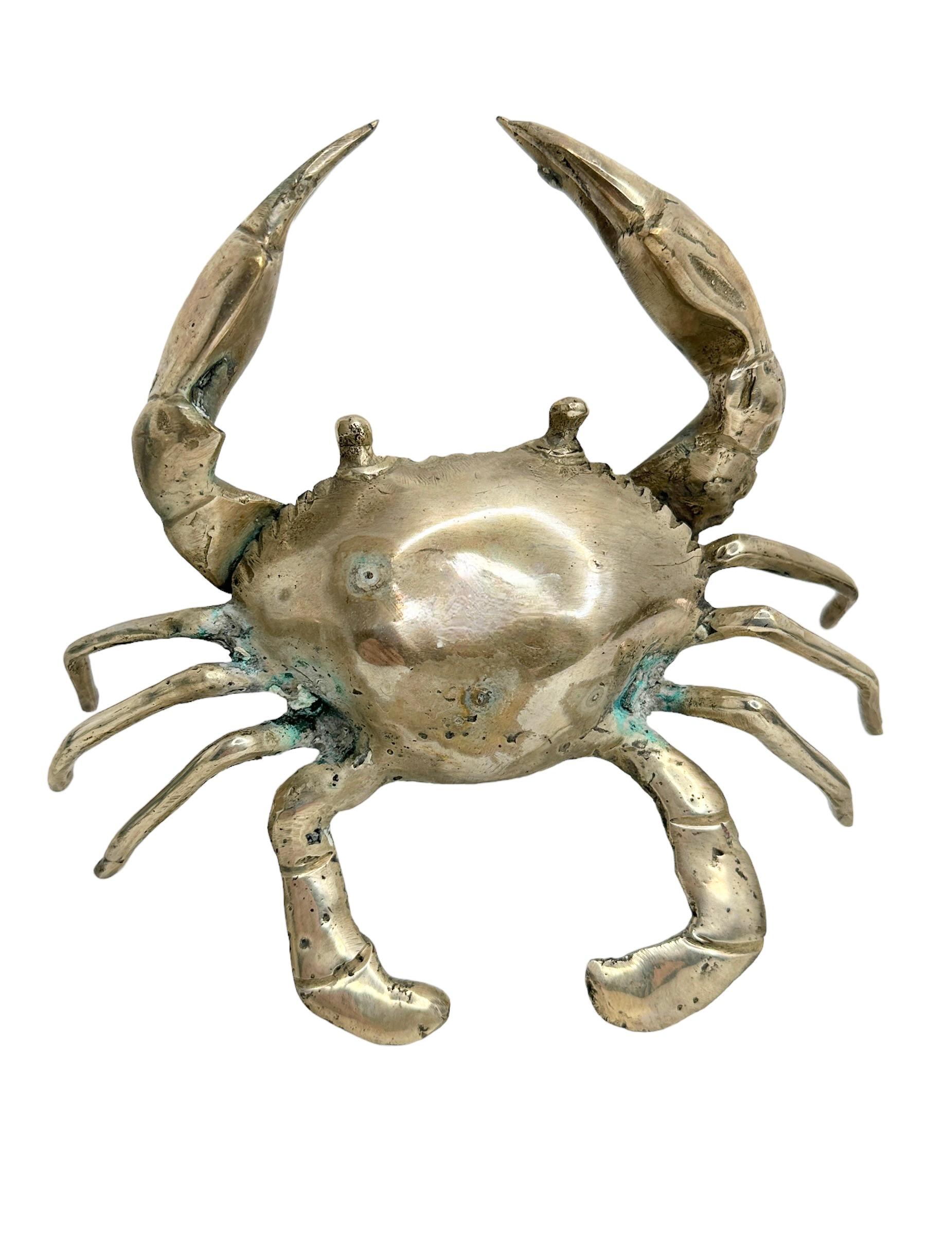 Mid-Century Modern beautiful Cute Nickel Crab Sculpture Figure Statue Metal, Vintage, Italy, 1980s For Sale