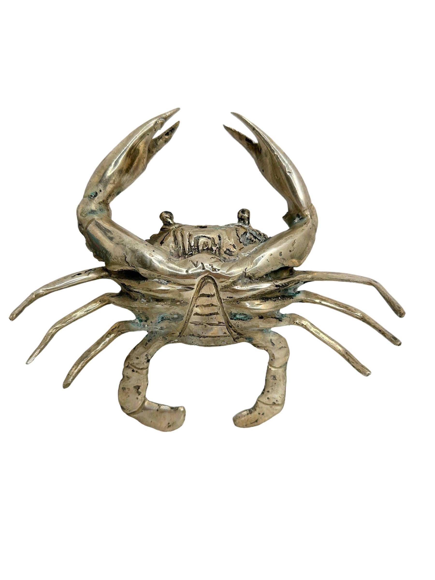 Schöne Krabben-Skulptur-Figur aus Nickel mit geschliffenem Schliff, Metallstatue, Vintage, Italien, 1980er Jahre (Handgefertigt) im Angebot