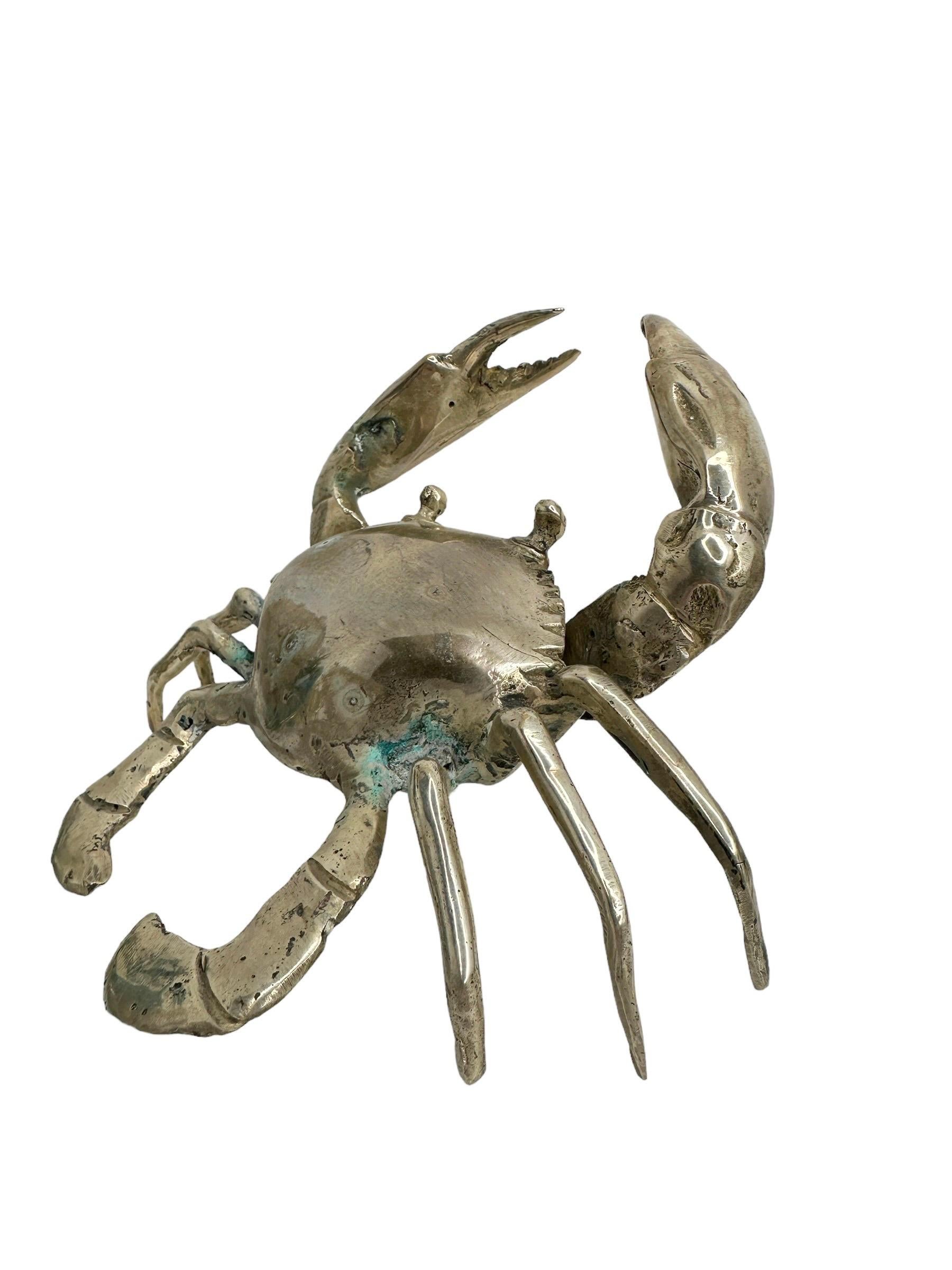 Late 20th Century beautiful Cute Nickel Crab Sculpture Figure Statue Metal, Vintage, Italy, 1980s For Sale