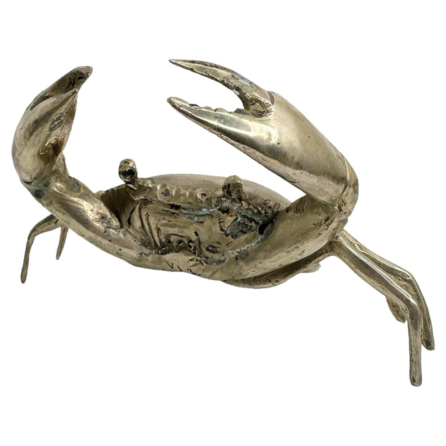 beautiful Cute Nickel Crab Sculpture Figure Statue Metal, Vintage, Italy, 1980s For Sale