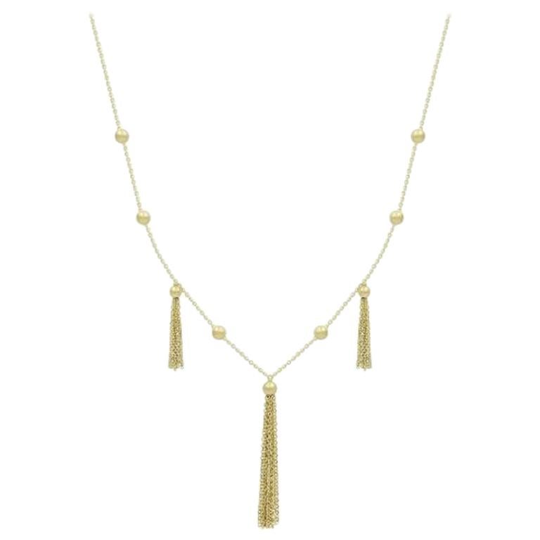 Beautiful Dangle Yellow Gold 14 Karat Long Necklace For Her For Sale