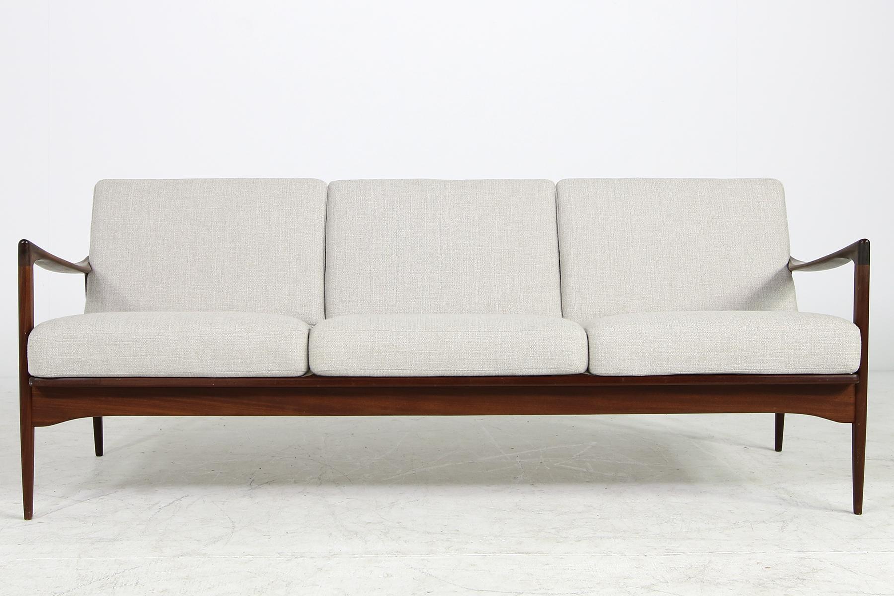 Mid-Century Modern Beautiful Danish 1960s Kofod Larsen Teak Sofa, Mod. Kandidaten, New Upholstery For Sale