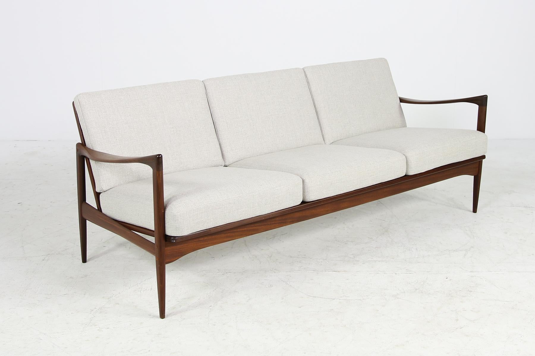 Beautiful Danish 1960s Kofod Larsen Teak Sofa, Mod. Kandidaten, New Upholstery For Sale 4