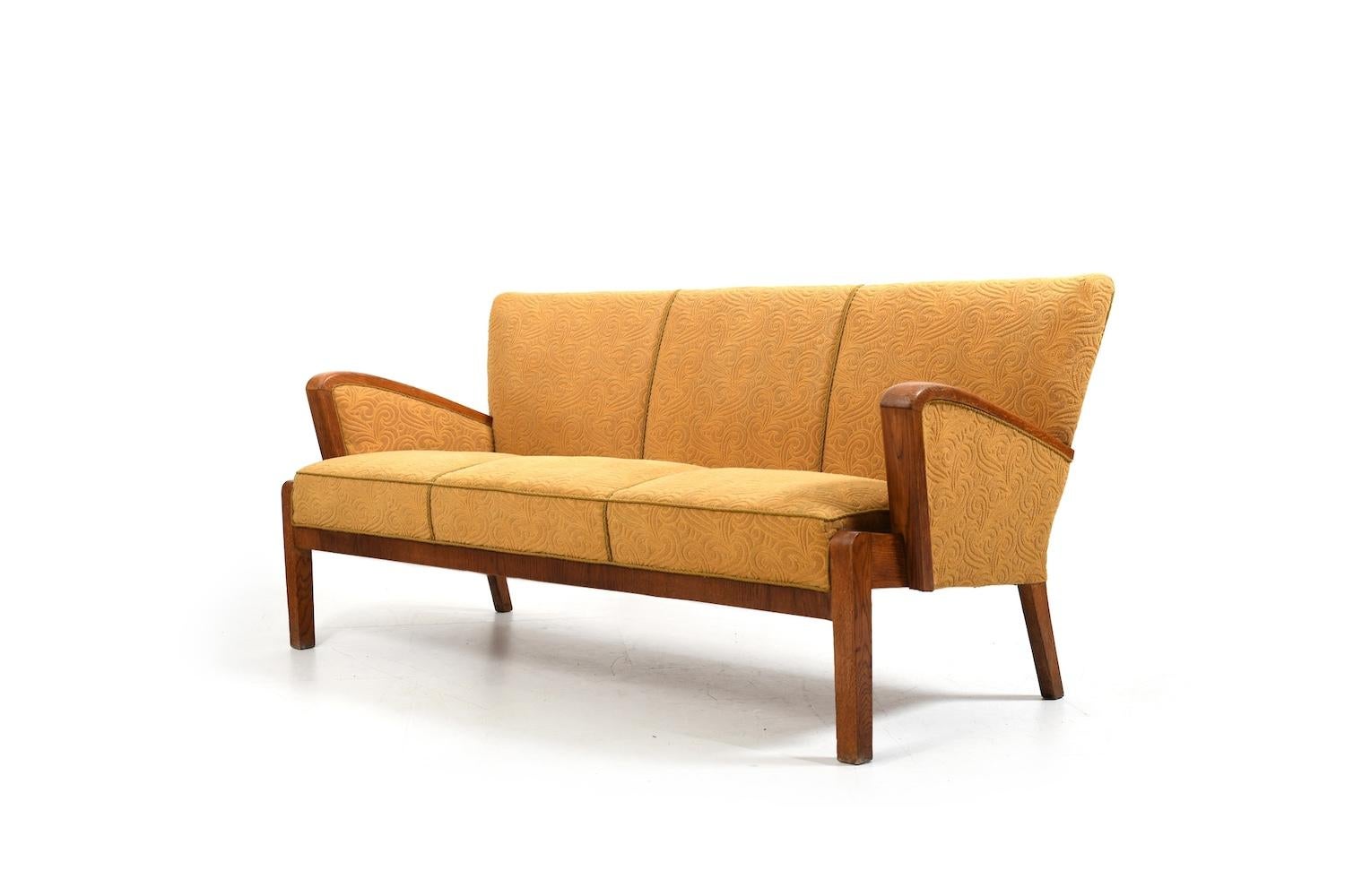 Bellissimo divano danese Art Deco anni '30 in Oak In condizioni buone in vendita a Handewitt, DE