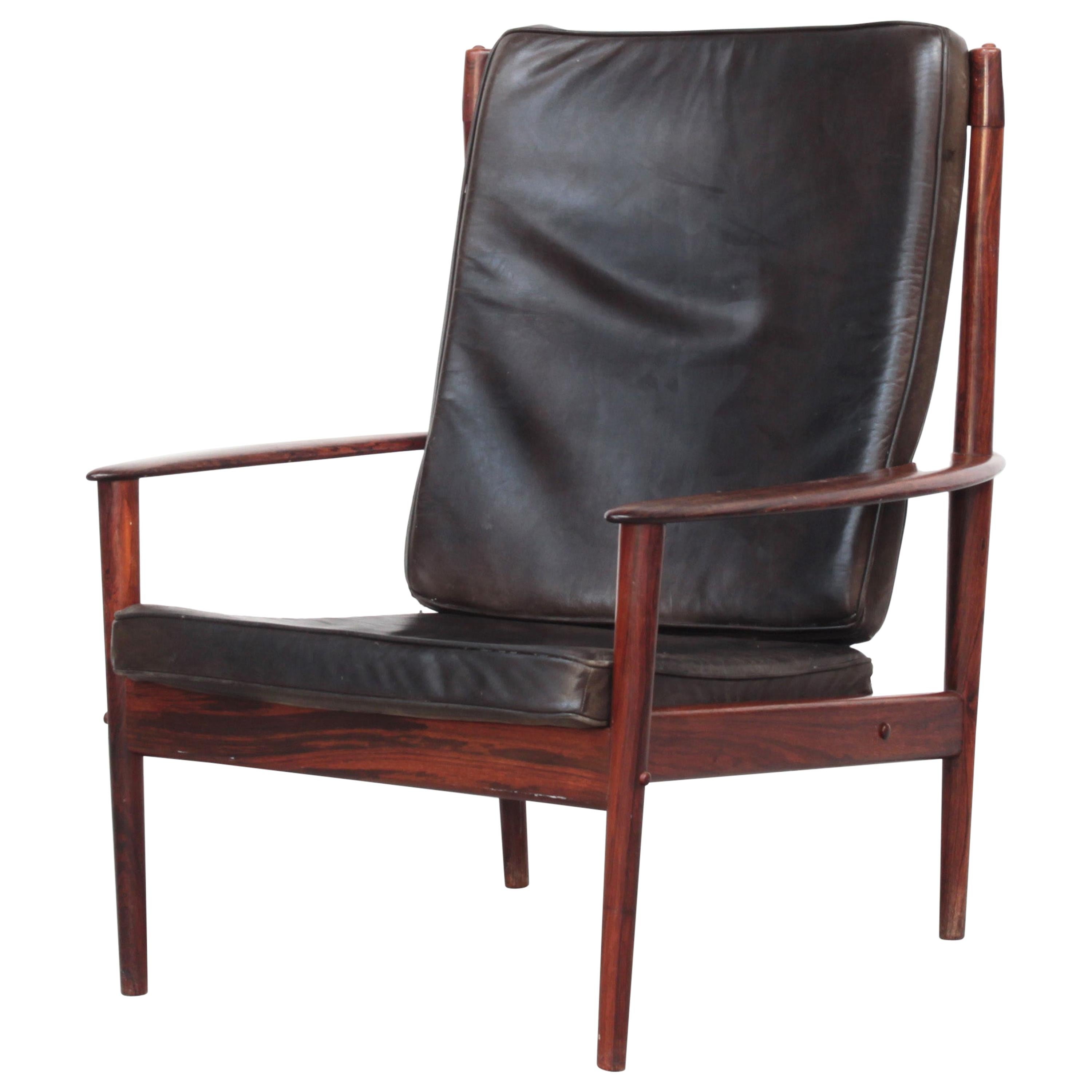 Beautiful Danish Lounge Easy Chair by Grete Jalk for P. Jeppesen in Leather