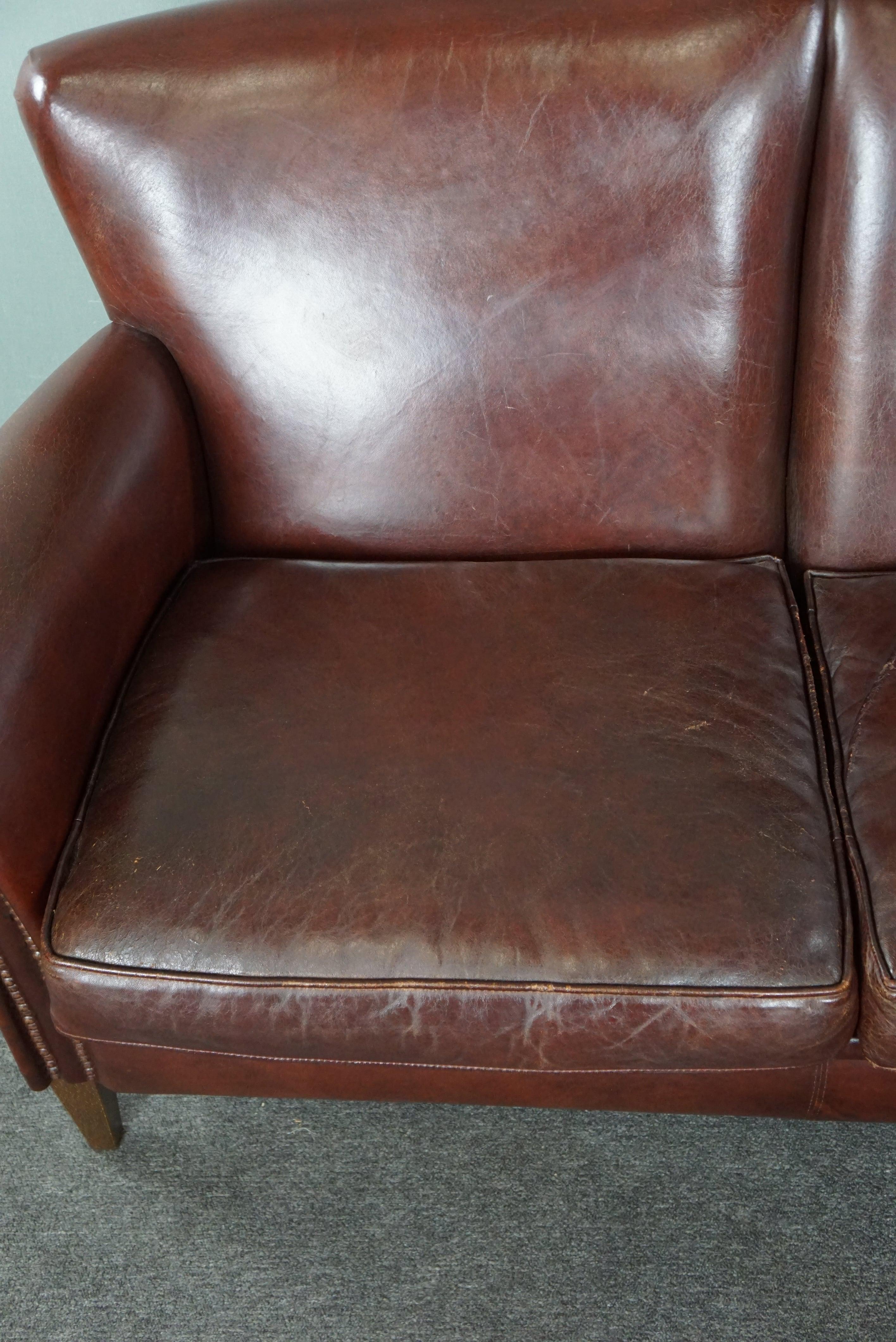 Leather Beautiful dark-classic designed sheepskin 2-seater sofa For Sale
