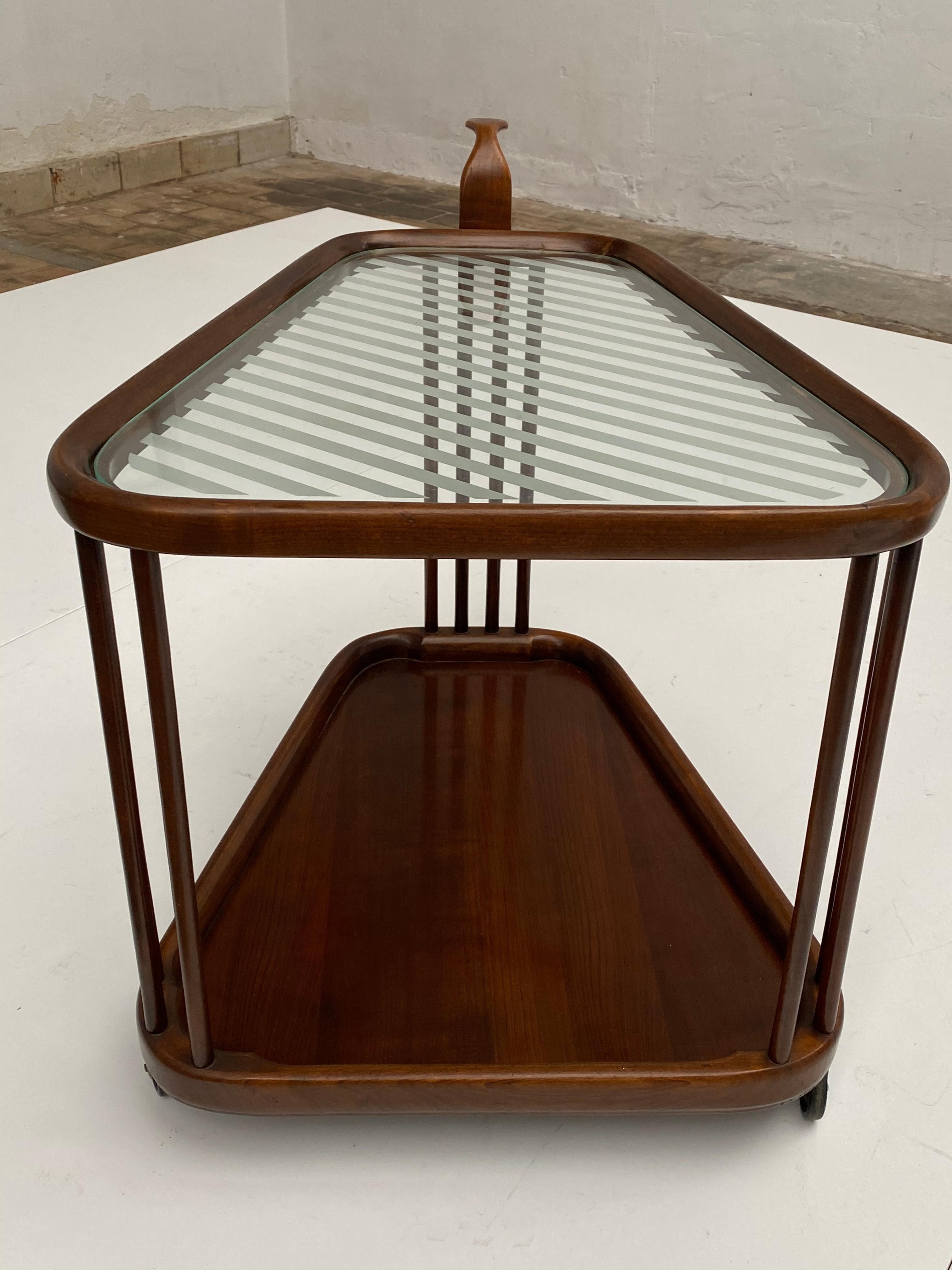 Italian Beautiful Dark Stained Walnut Serving Trolley, Cesare Lacca Attributed, Italy For Sale