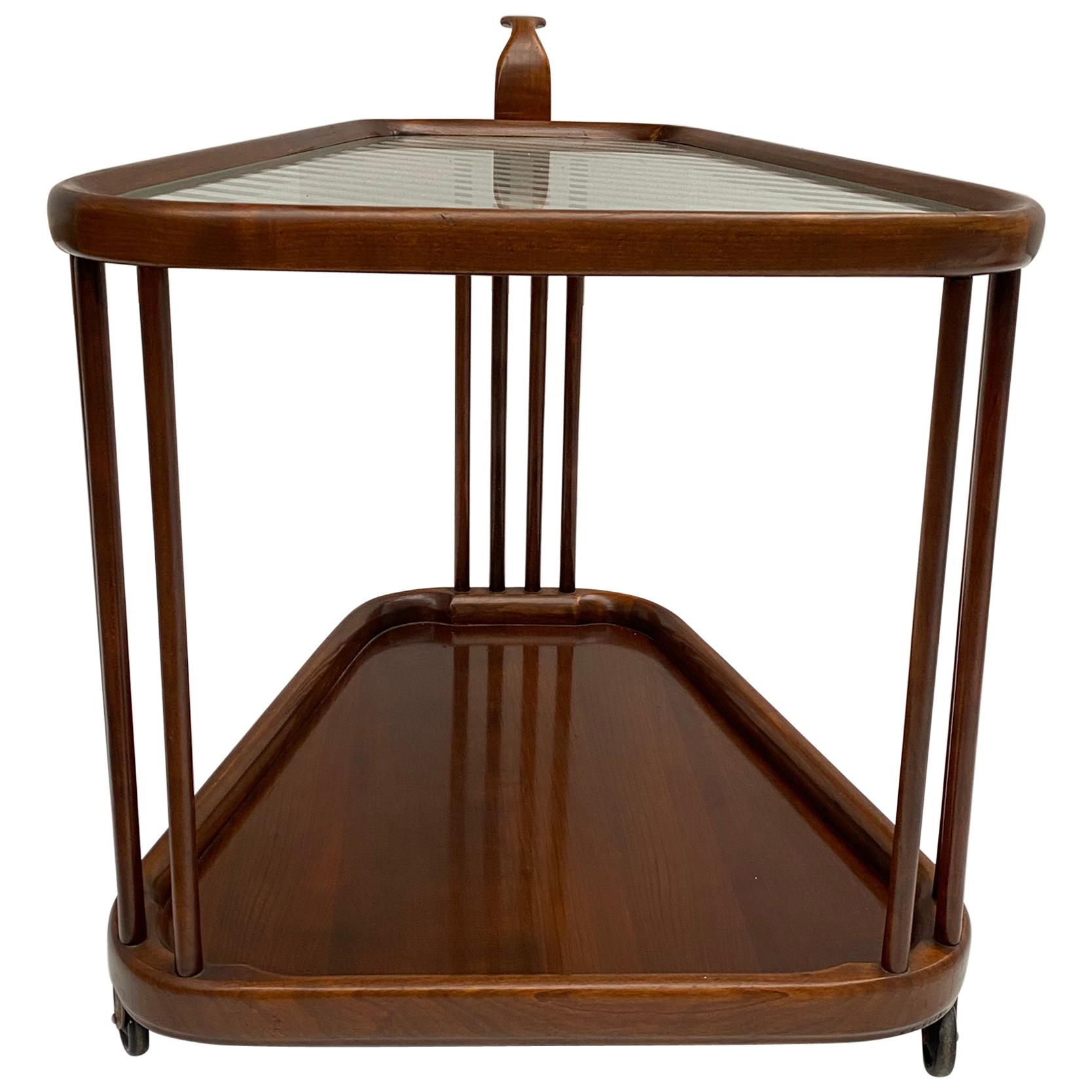 Beautiful Dark Stained Walnut Serving Trolley, Cesare Lacca Attributed, Italy For Sale