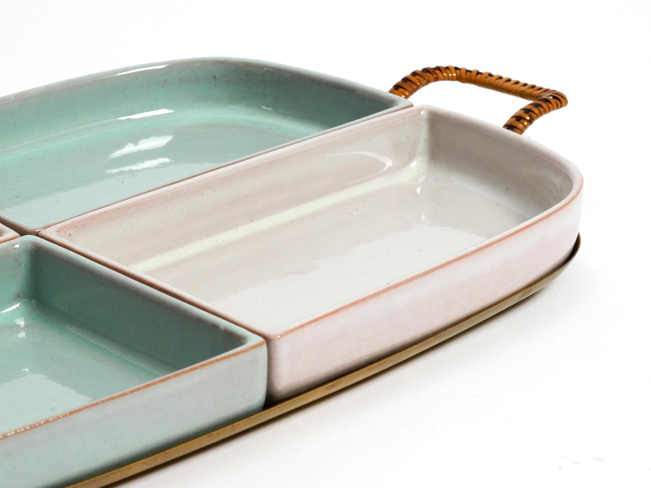 Brass Beautiful decorative 1930s ceramic bowls on a brass tray from Karlsruhe Ceramic