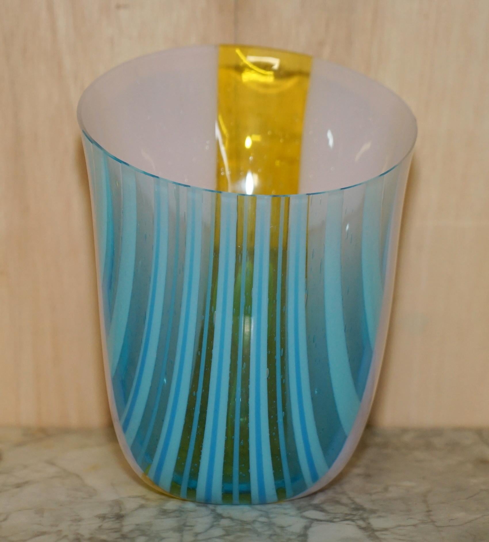 Mid-Century Modern Beautiful Decorative CM Stamped Custom Made Decorative Floral Glass Vase For Sale
