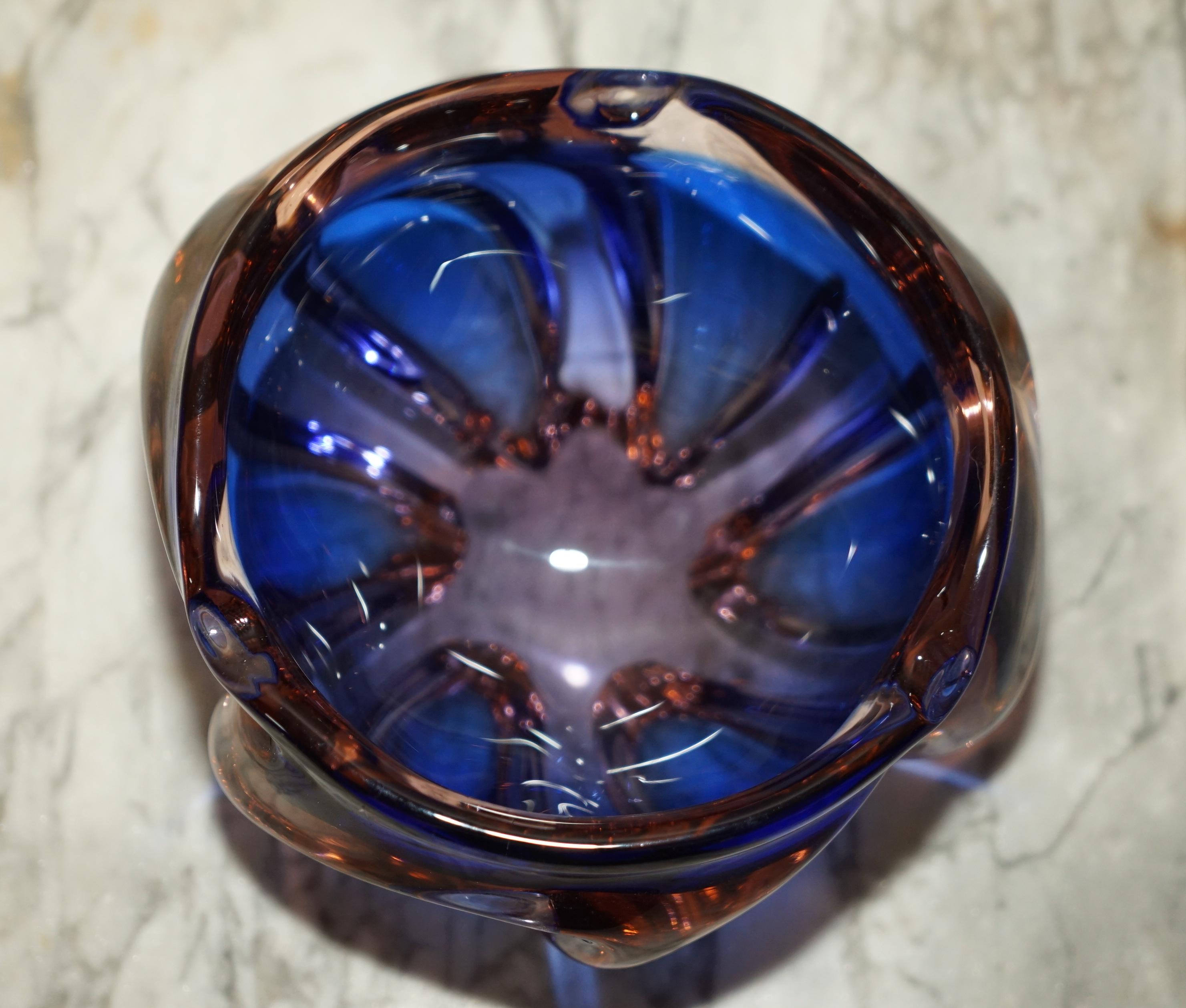20th Century Beautiful Decorative Custom Made Decorative Floral Glass Bowl or Ideep Blue For Sale